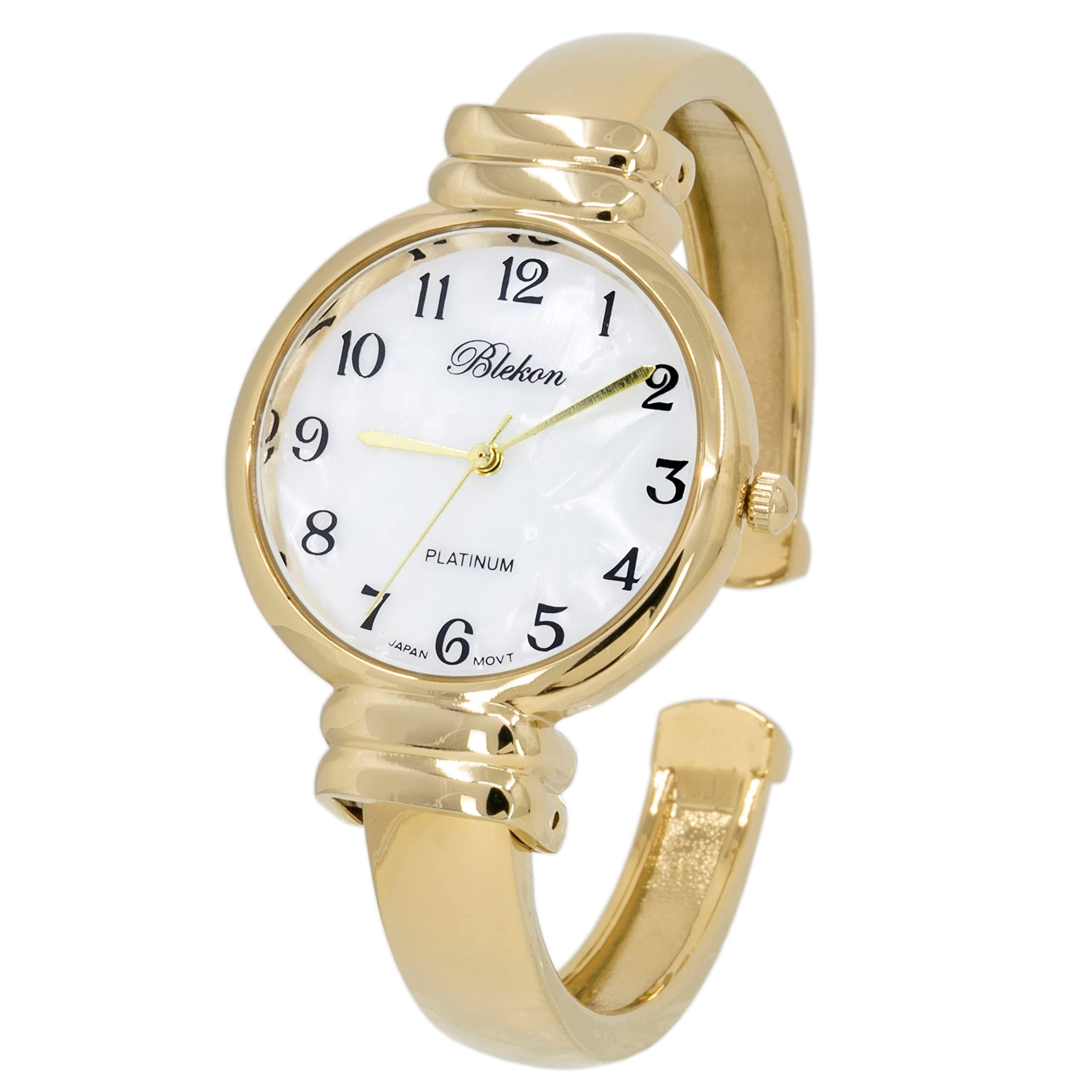 Original Mother of Pearl Cuff Bracelet Watch for Women with 31mm case Japanese Quartz Movement Metal hinged Bangle Style Cuff Wrist Watch for Ladies…