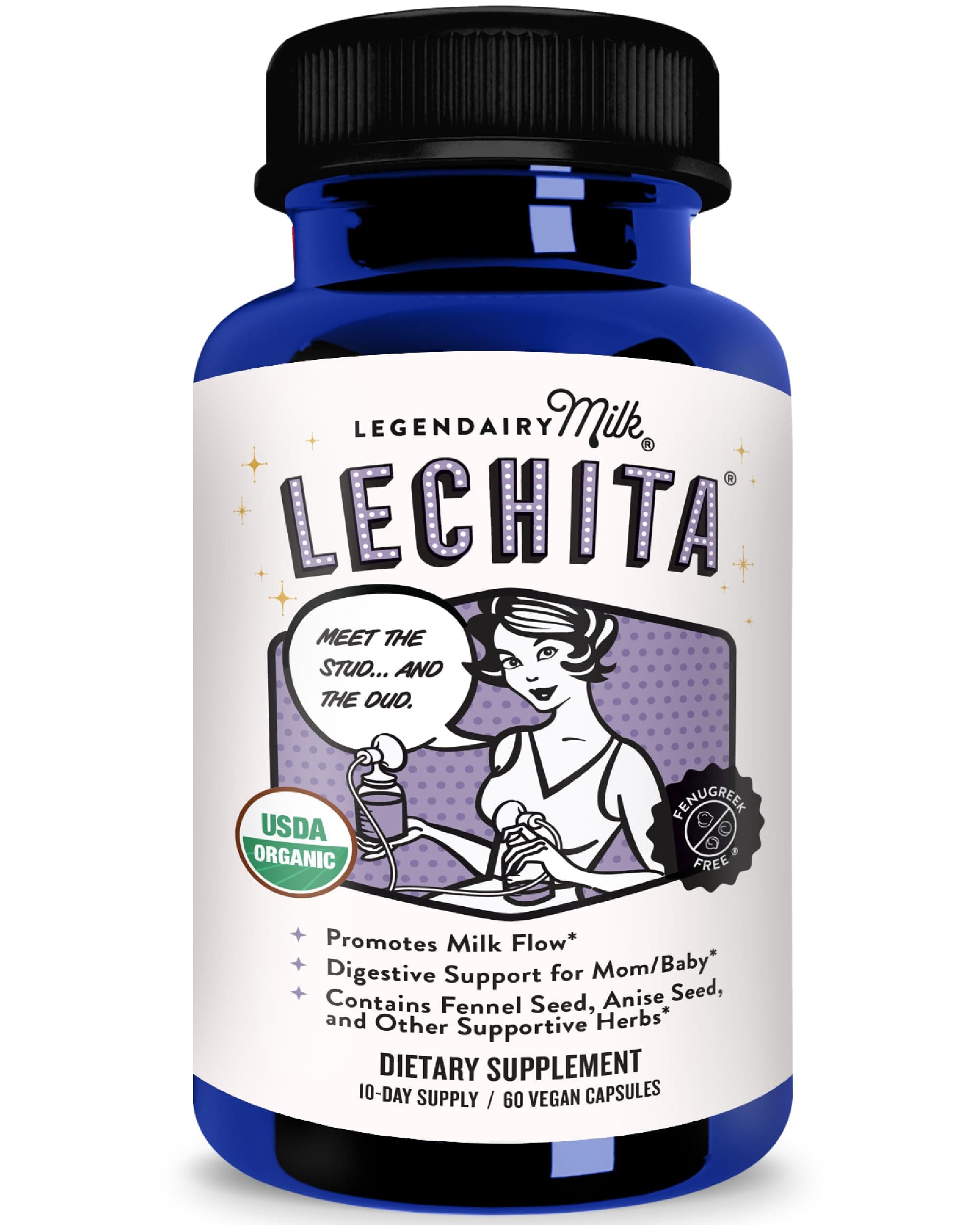Legendairy Milk Lechita, Supports Milk Flow, Organic Fenugreek Free Breastfeeding Supplement, Organic Fennel & Anise, Made in USA, 60 Vegan Capsules