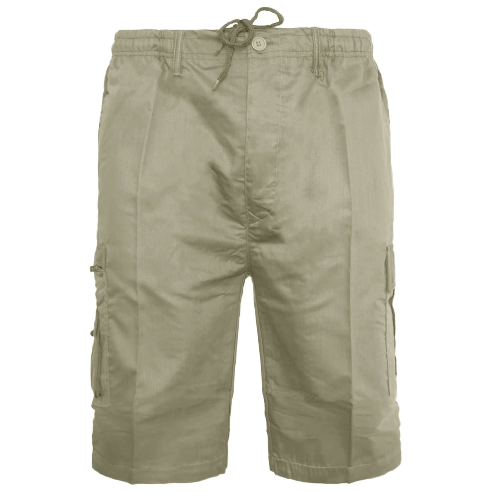 Mens Plain Shorts & 3/4 Three Quarter Length Shorts Cargo Combat Casual Summer Beach Poly Cotton 6 Pockets Work Short & ¾ Shorts Elasticated Waist Lightweight Pants Plus Big Sizes S-5XL