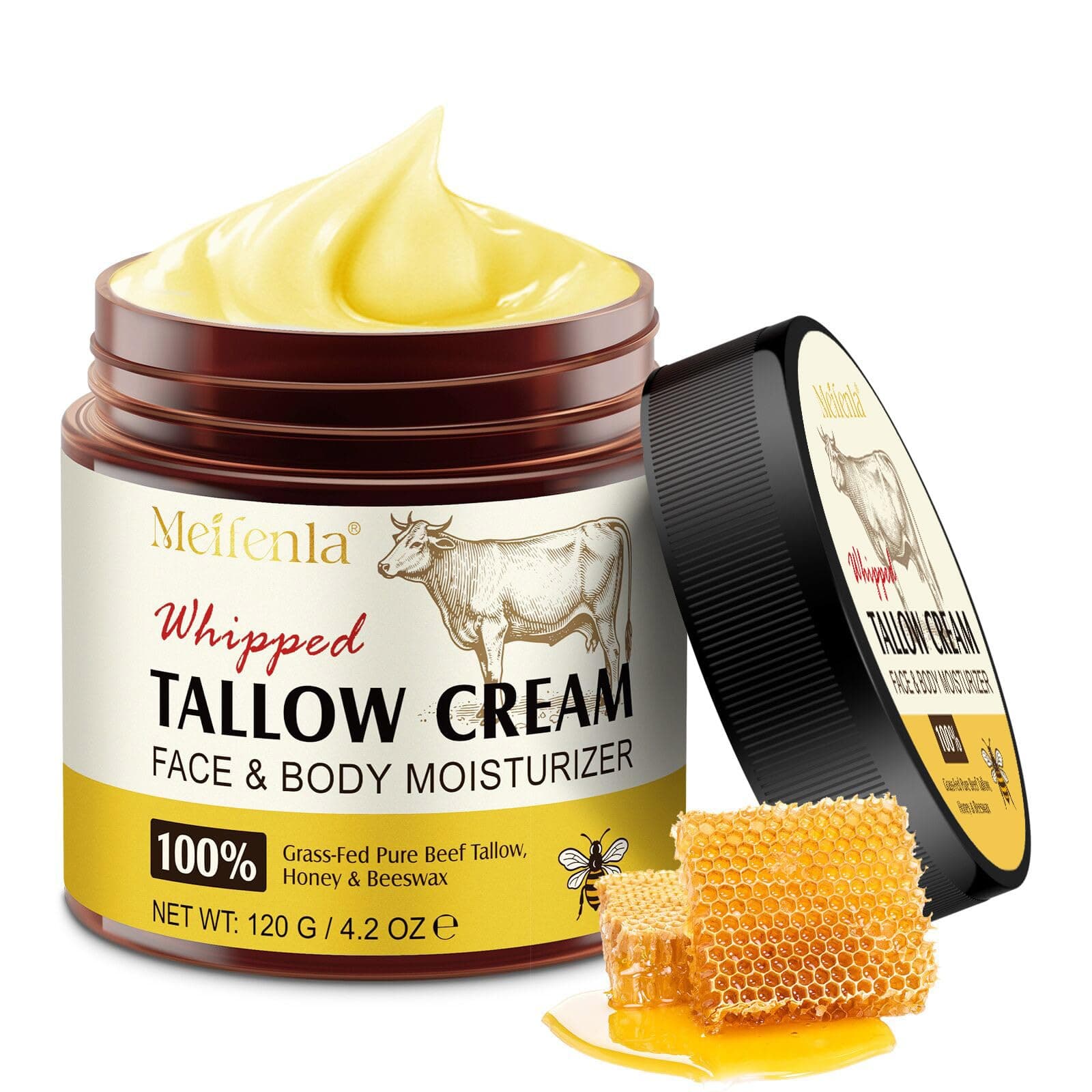 Whipped Beef Tallow Skin Care - Tallow Face Cream - Beef Tallow Moisturiser,Tallow and Honey Balm,Deeply Nourishing for Face & Body 120g