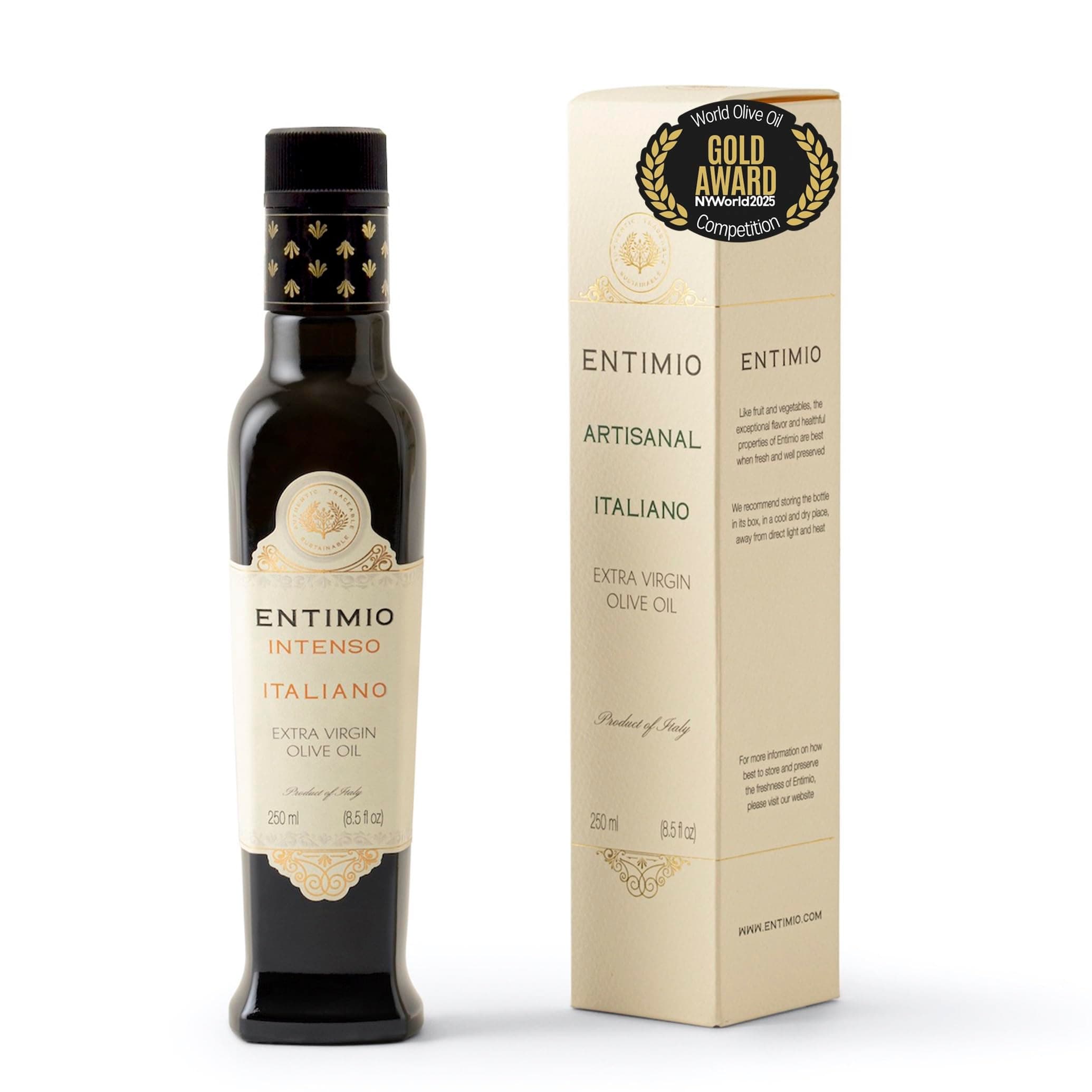 Intenso Organic Italian Extra Virgin Olive Oil from Italy, 1,000+ mg/kg High in Polyphenols, 2025 Gold Winner, Puglia Early Harvest evoo, Cold Extracted, Lab Tested - 8.5 fl oz