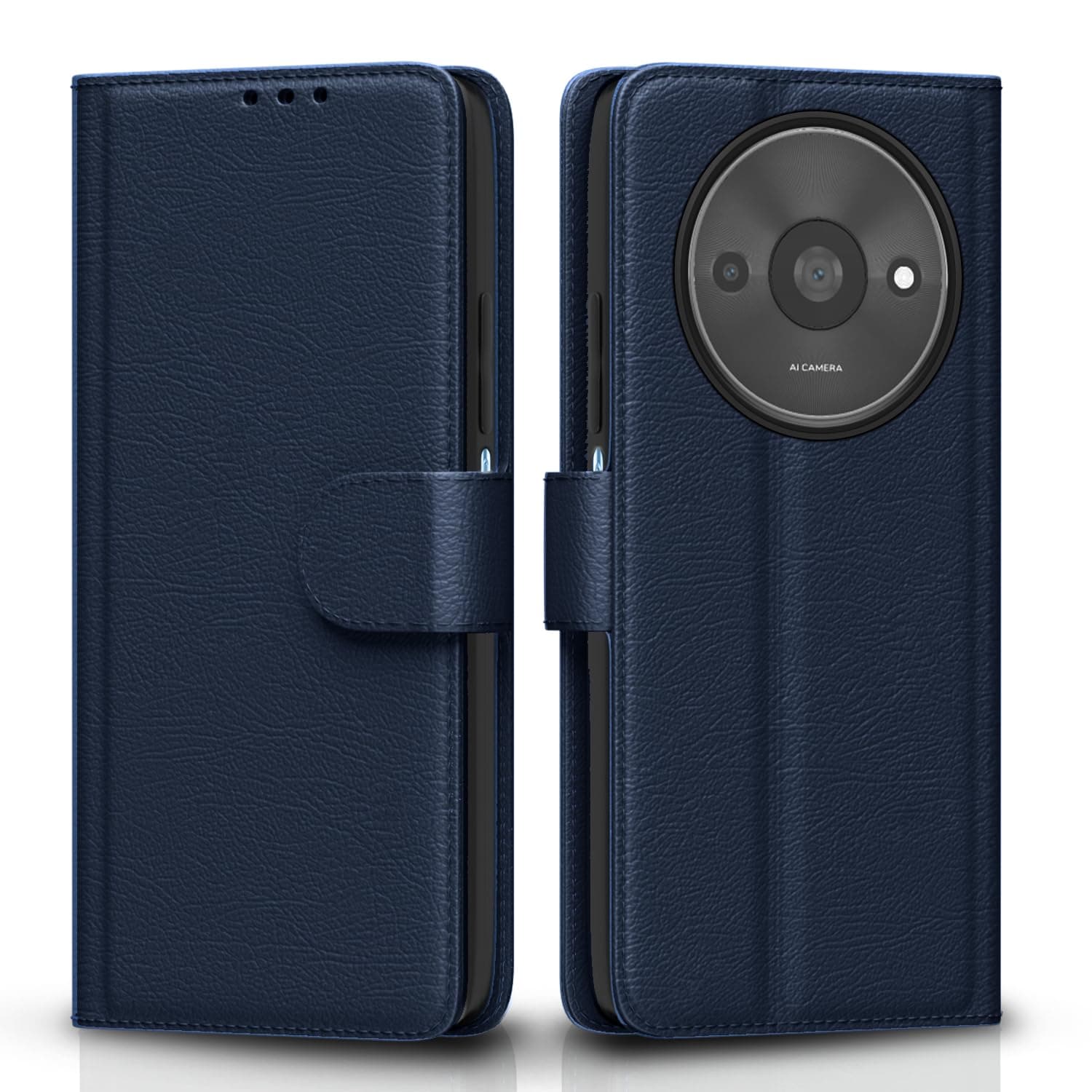 Pikkme Flip Cover Leather Finish | Inside TPU with Card Pockets | Wallet Stand and Shock Proof | Complete Protection Flip Case for Redmi A3 (2024) / Redmi A3x / Poco C61(Blue)