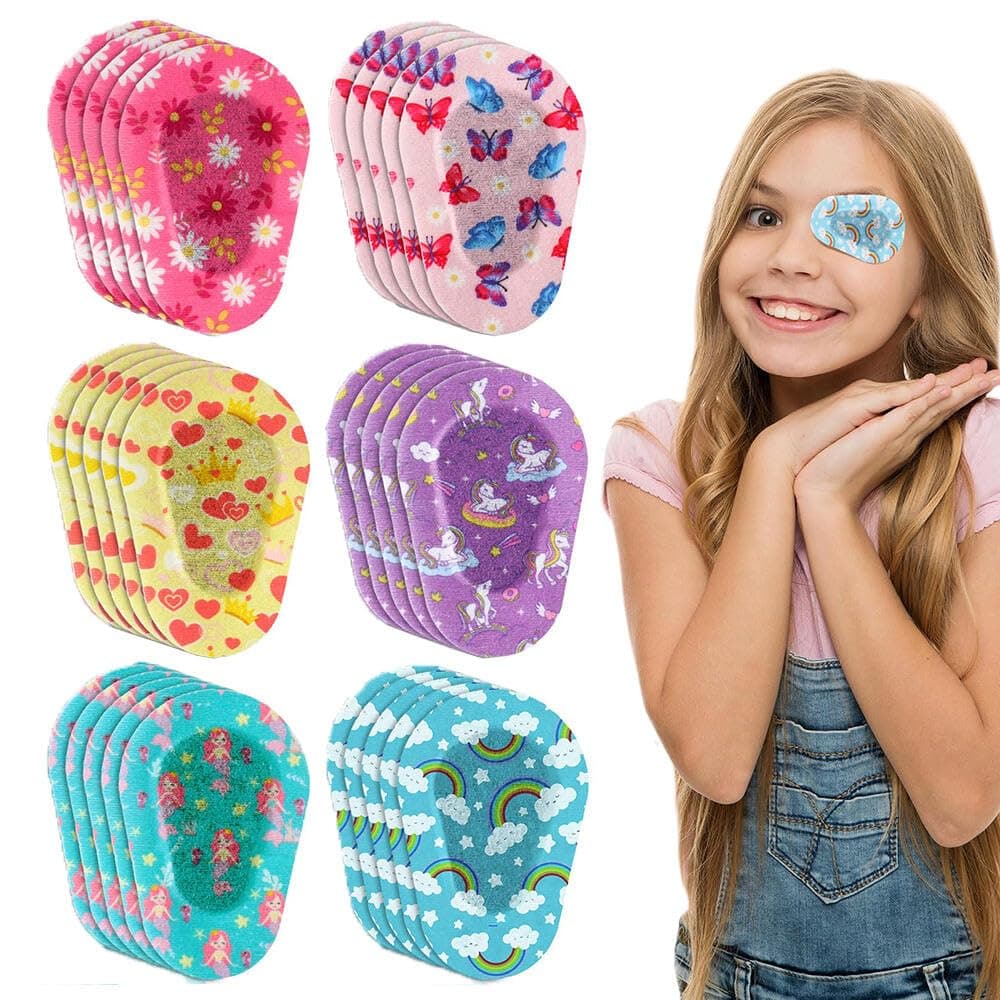 Goodern 30Pcs Adhesive Eye Patches,Bulk Light Blocking Cotton Bandages For Adults Girls Boys Toddler,Breathable Material Patches,Assorted Patch Cover Kids Blocking-Cartoon