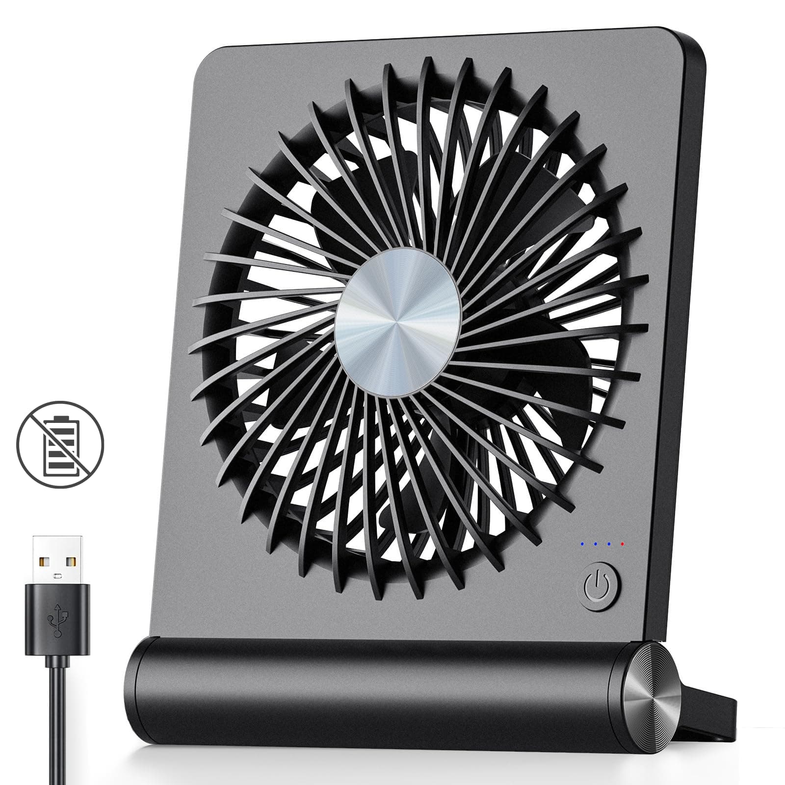 USB Fan, Strong Wind Ultra Quiet Small Desk Fan 220° Tilt Folding 3 Speeds Adjustable USB-C Powered Personal Fan for Home Office Desktop Black, NO BATTERY