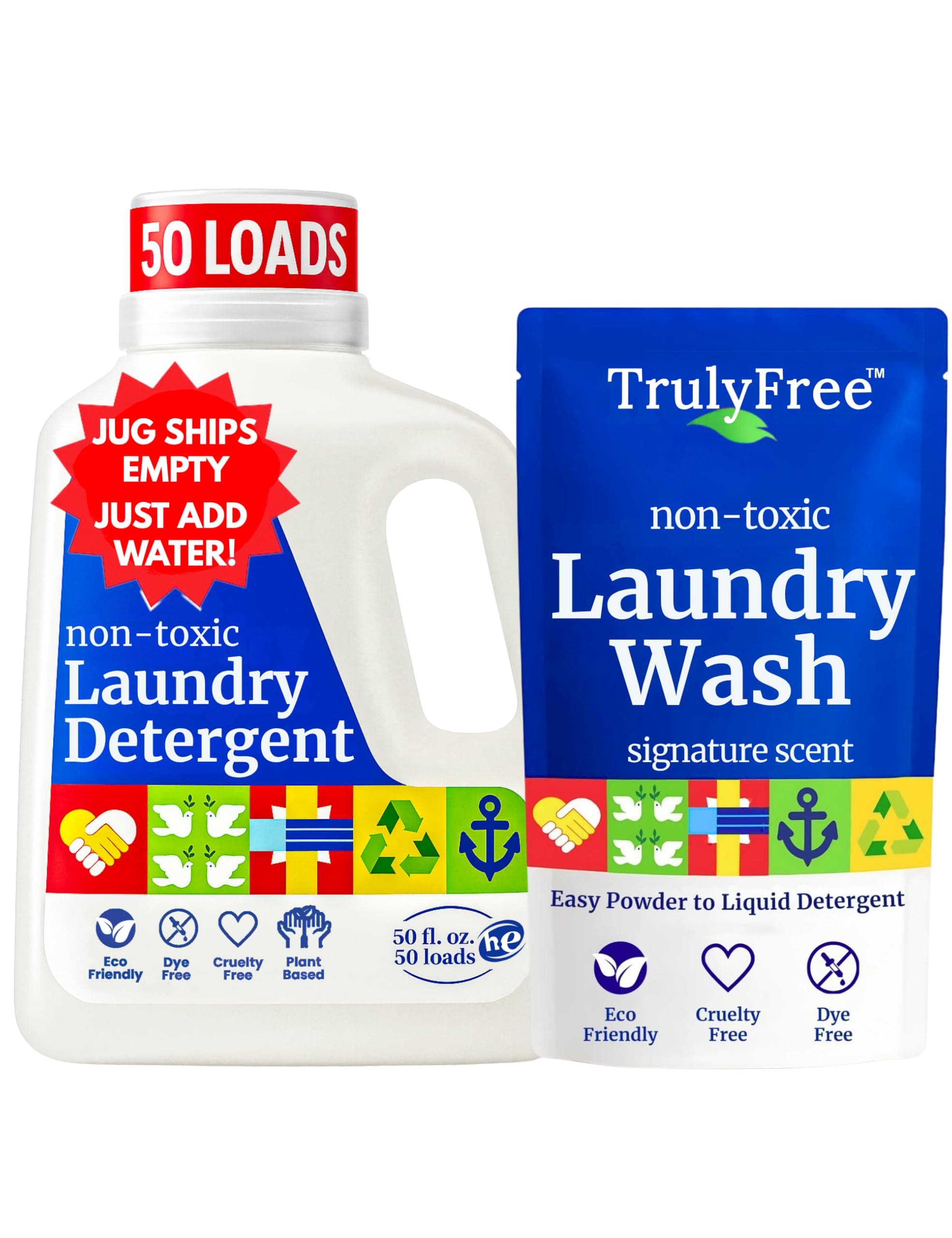 Truly Free Laundry Detergent for Sensitive Skin | Gentle & Safe for Baby Clothes | Plant-Based | Easy to Dissolve to Create a Liquid| Include 1 Refillable Bottle| Signature Scent (50 Loads)