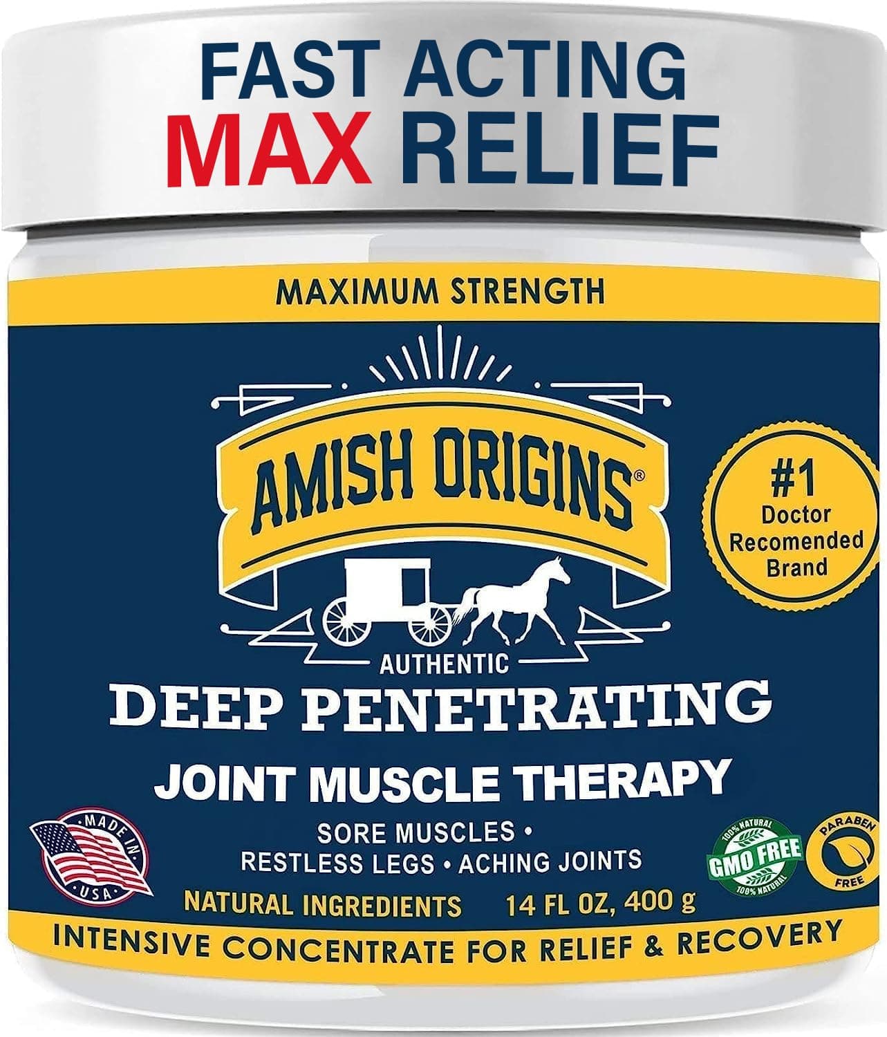 Amish Origins Pain Relief Ointment 14 oz Maximum Strength All Natural Discomfort Reliever for Joint, Muscle, Knee, Back, Neuropathy