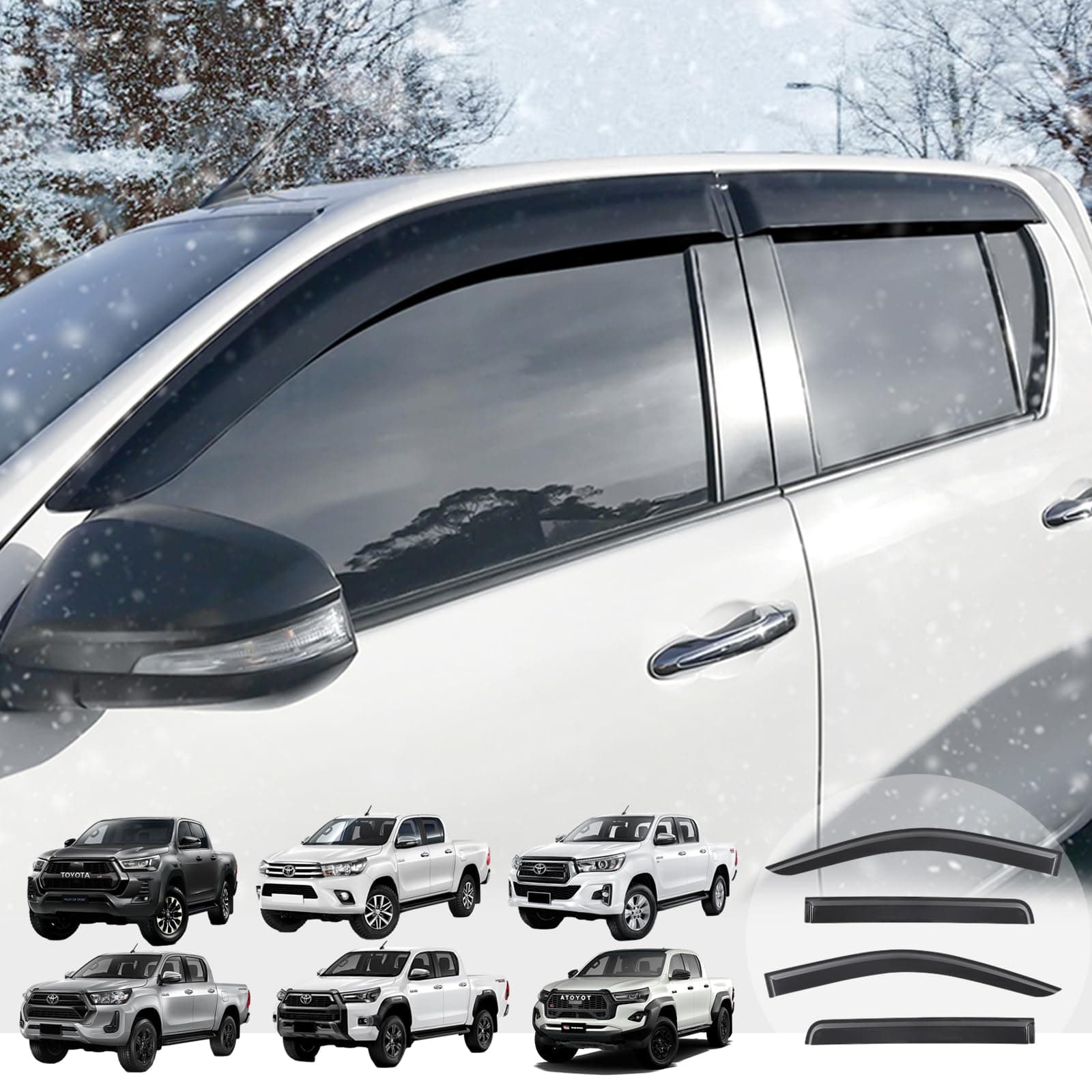 For Toyota Hilux Accessories Wind Deflectors - Hilux Revo 2016-2024 MK8 MK9 Invincible/Invincible X/GR Sport/Icon/Active 4-doors Sun Rain Guards Car Window Shields Protector 4PCS
