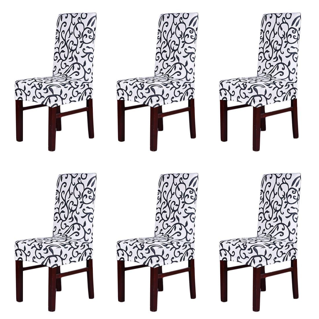 HengAi Style 6 Pieces Dining Chair Cover Stretch Chair Slipcover for Kitchen Wedding Hotel Resturant (White & Black)