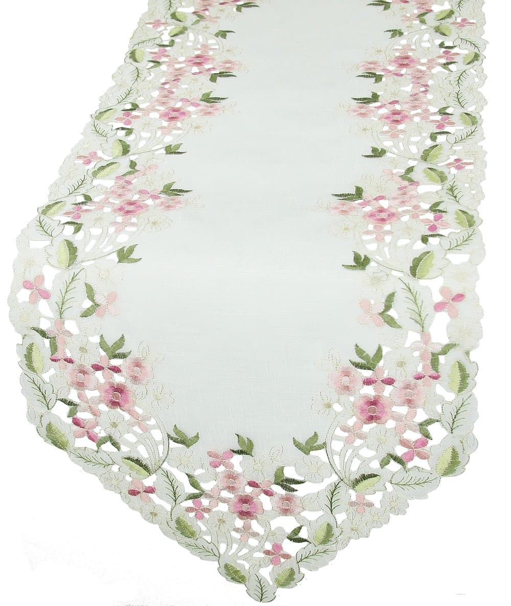 Xia Home Fashions Fairy Garden Embroidered Cutwork Spring Table Runner, 15 by 54-Inch