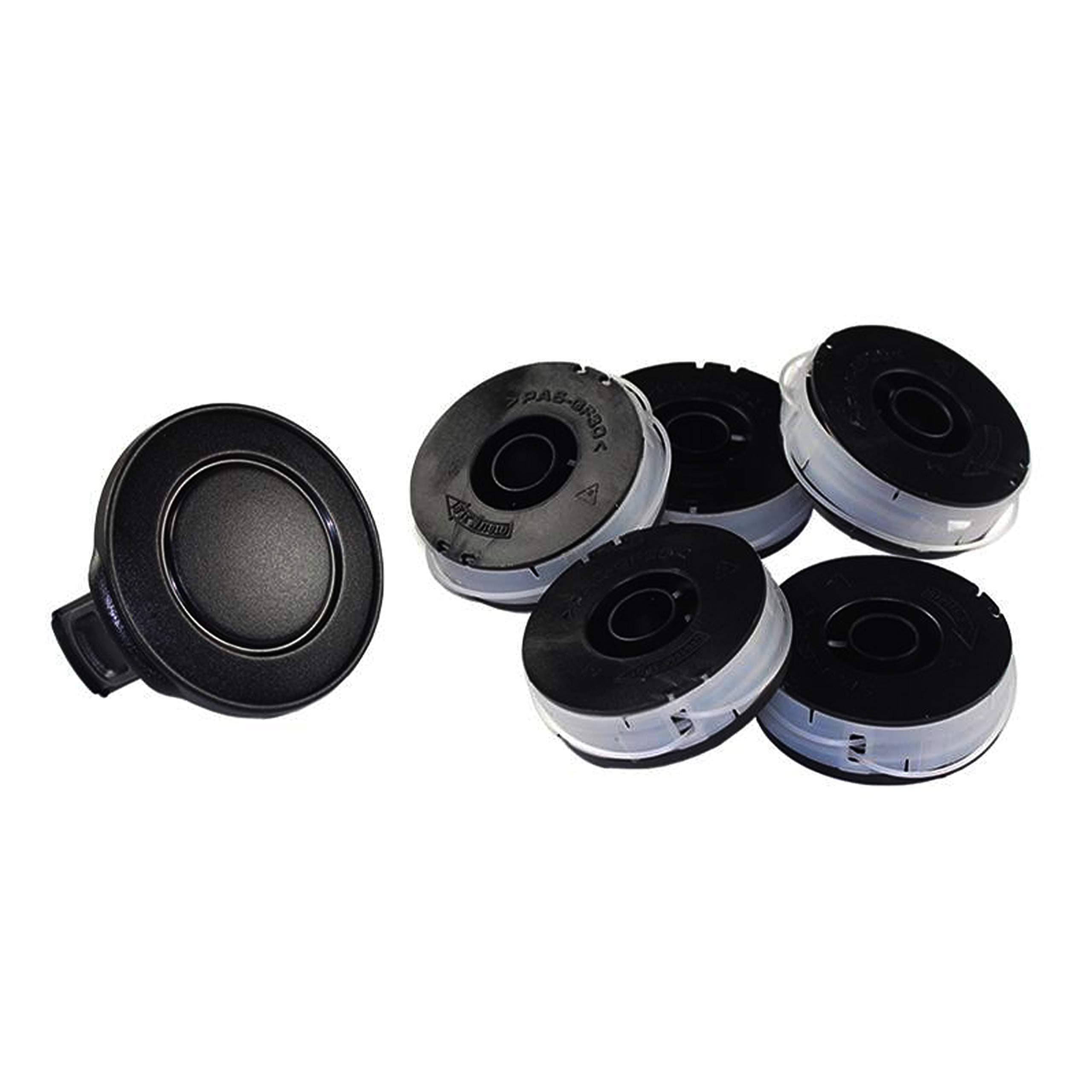Replacement Spool, Pack of 5 with Hood, Lid, Fits Florabest Grass Trimmer FRT 450 A1 IAN 56211, FRT 450 A1 IAN 68693