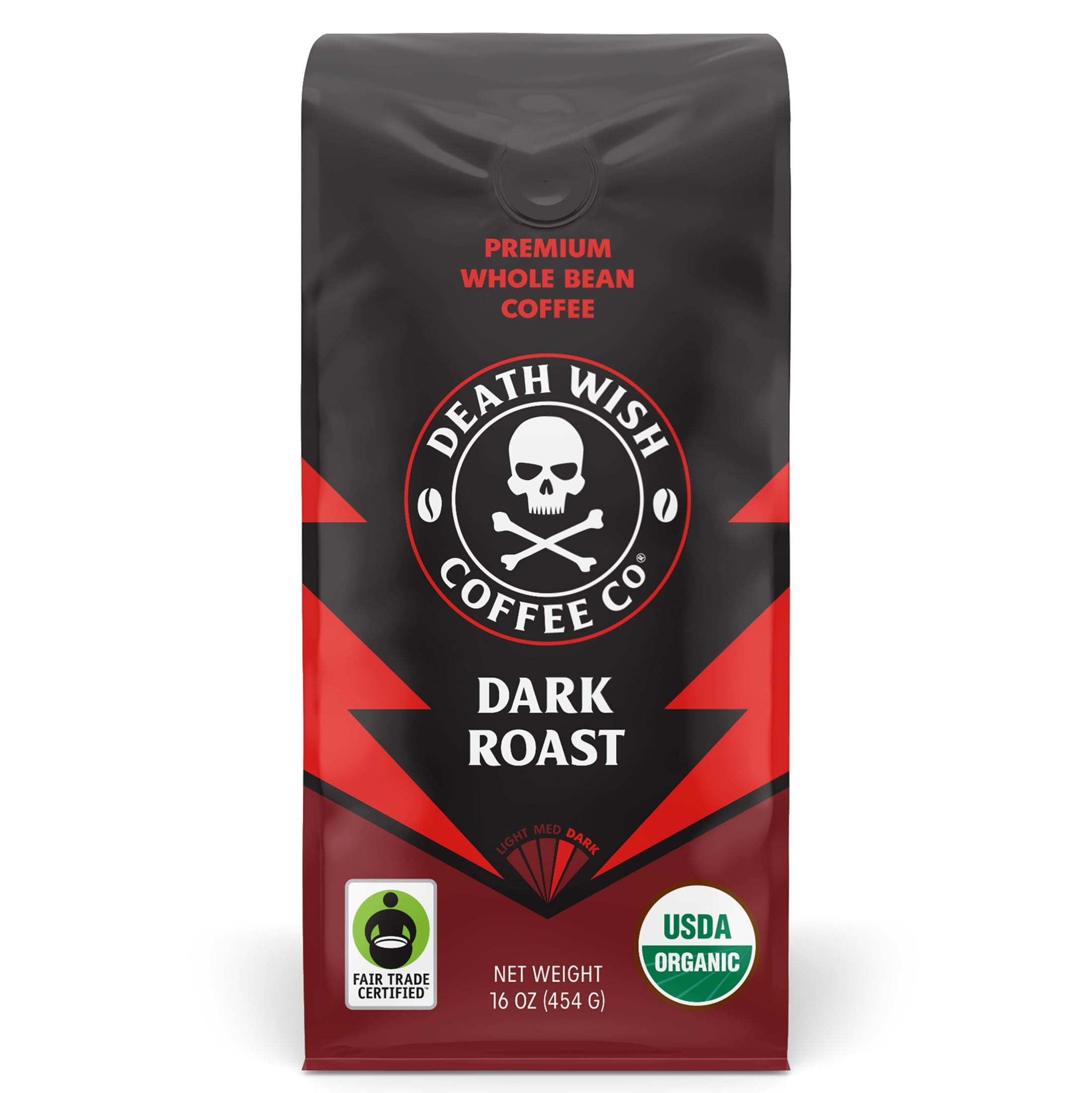(0.5kg bag) - Death Wish Whole Bean Coffee, The World's Strongest Coffee, Fair Trade and USDA Certified Organic - 470ml Bag