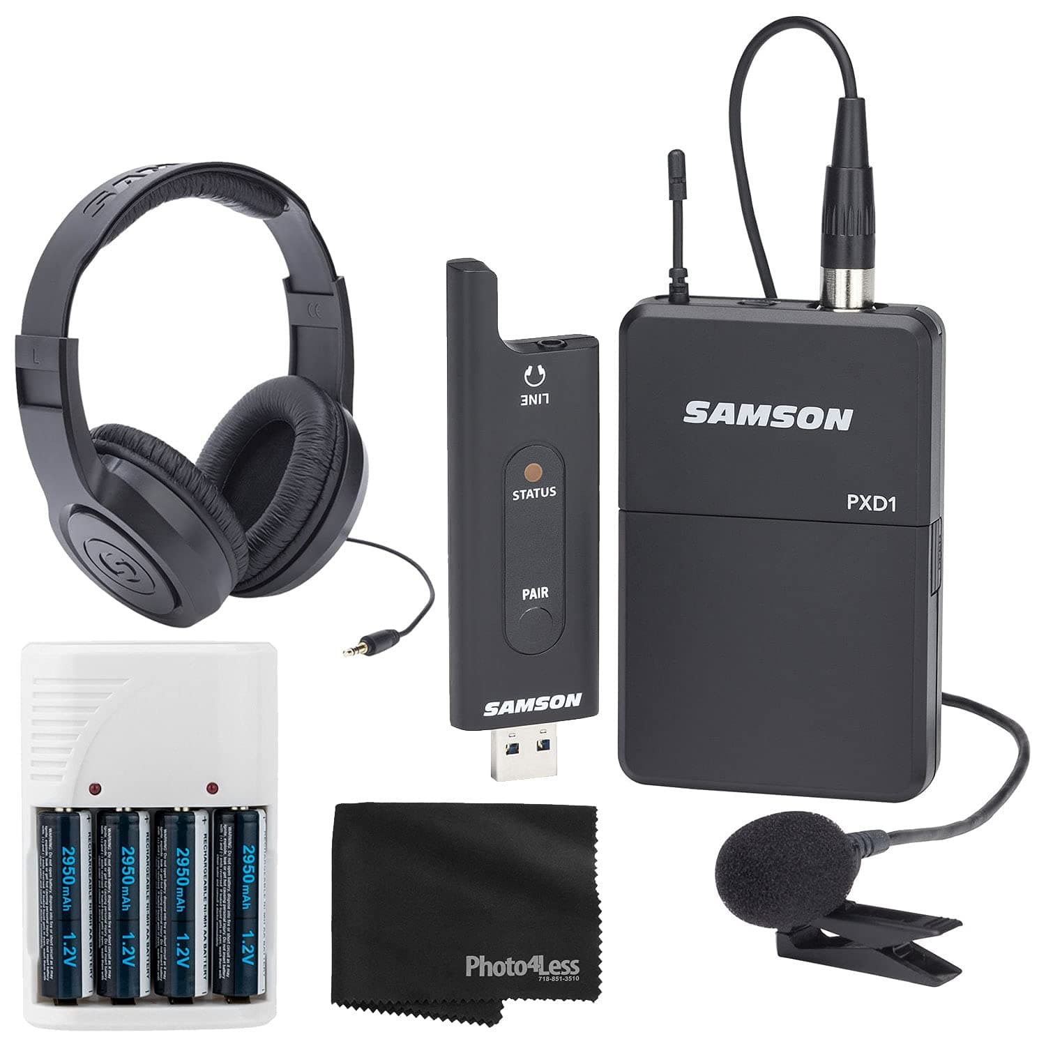 Samson Stage XPD2 USB Digital Wireless Lavalier System (SWXPD2BLM8) + Headphones + Battery & Charger + Cloth
