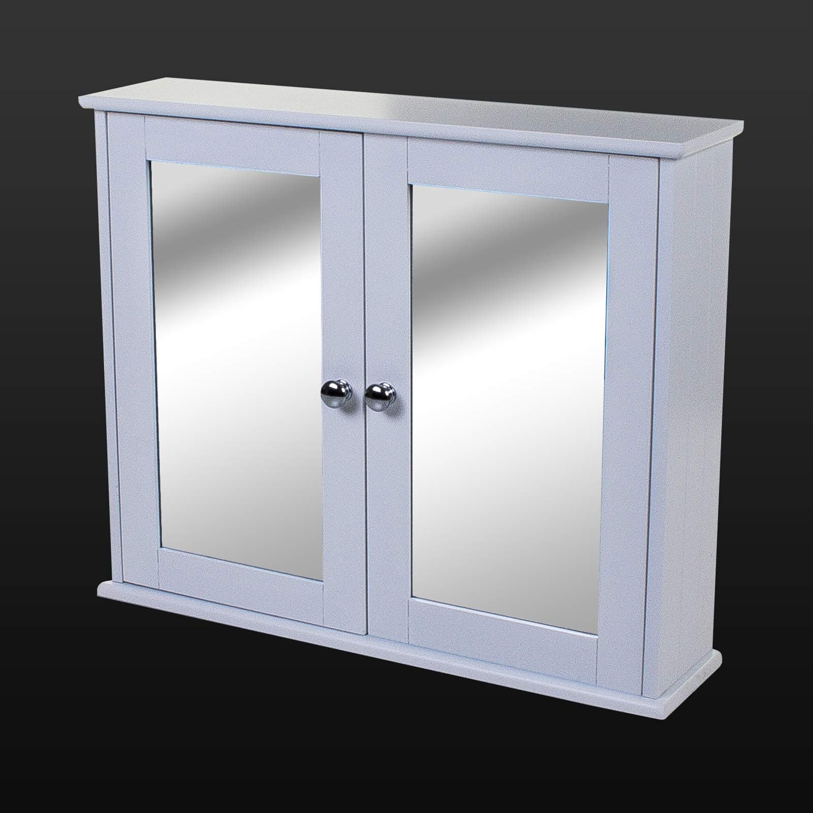 White Wooden Double Mirror Door Indoor Wall Mountable Bathroom Cabinet Shelf