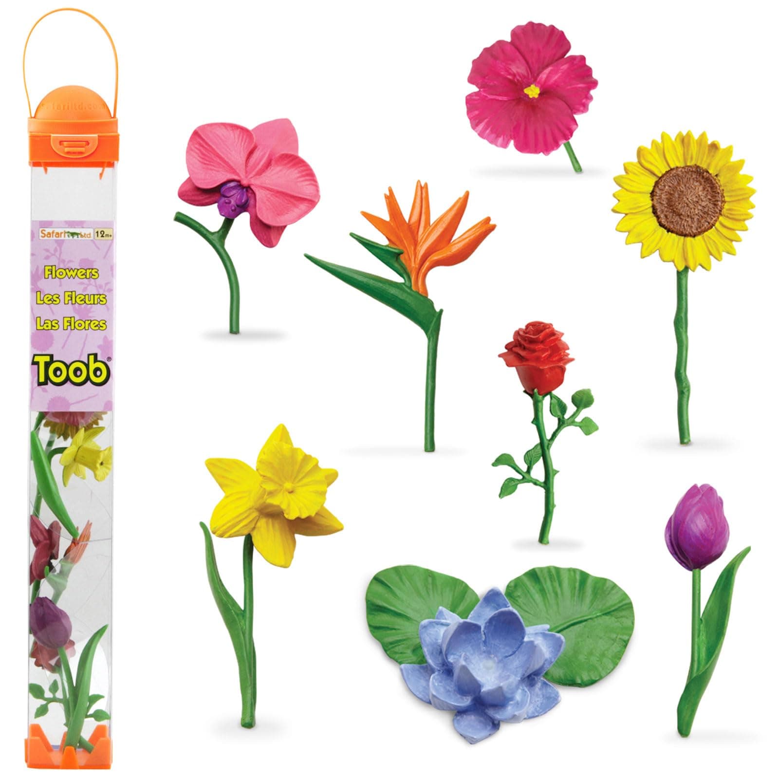 Flowers TOOB - Mini Figurines of Rose, Tulip, Hibiscus, Bird of Paradise, Daffodil, Sunflower, Lotus, Orchid - Educational Toy Figures For Boys, Girls & Kids Ages 3+