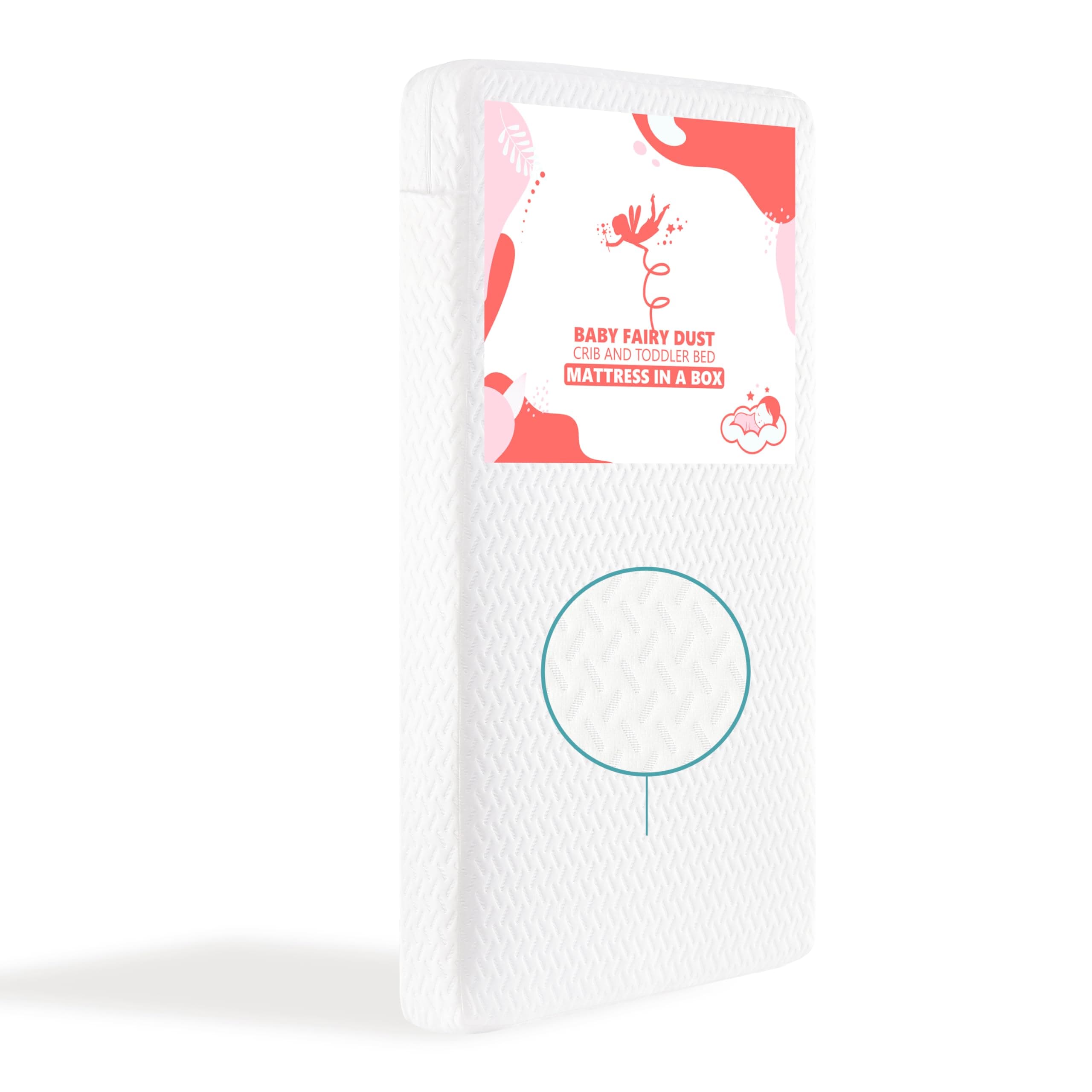 Baby Fairy 5” Foam Crib & Toddler Bed Mattress in The Box, White I JPMA Certified