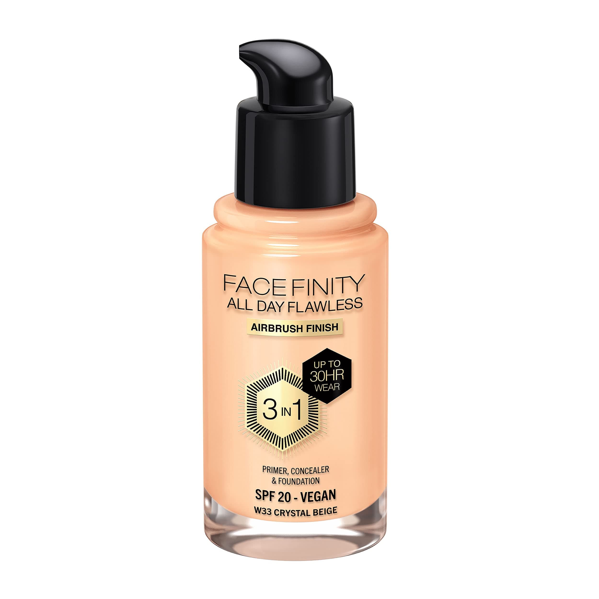 Facefinity All Day Flawless Foundation - W33 Crystal Beige, 30ml