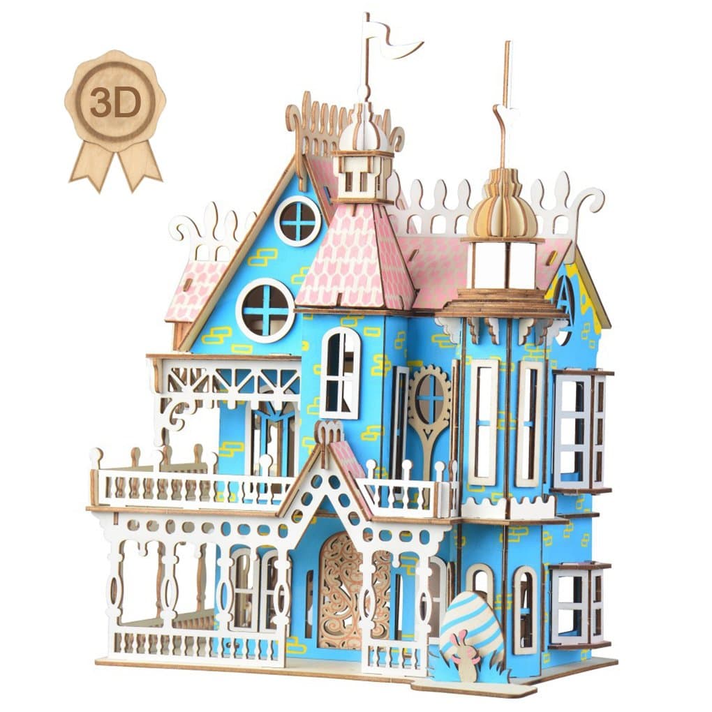 3D Wooden Puzzle Laser Engraving DIY Assembly Craft Kit for Teens and Adults, Exquisite Mechanical 3-D Villa Model for Self-Assembly