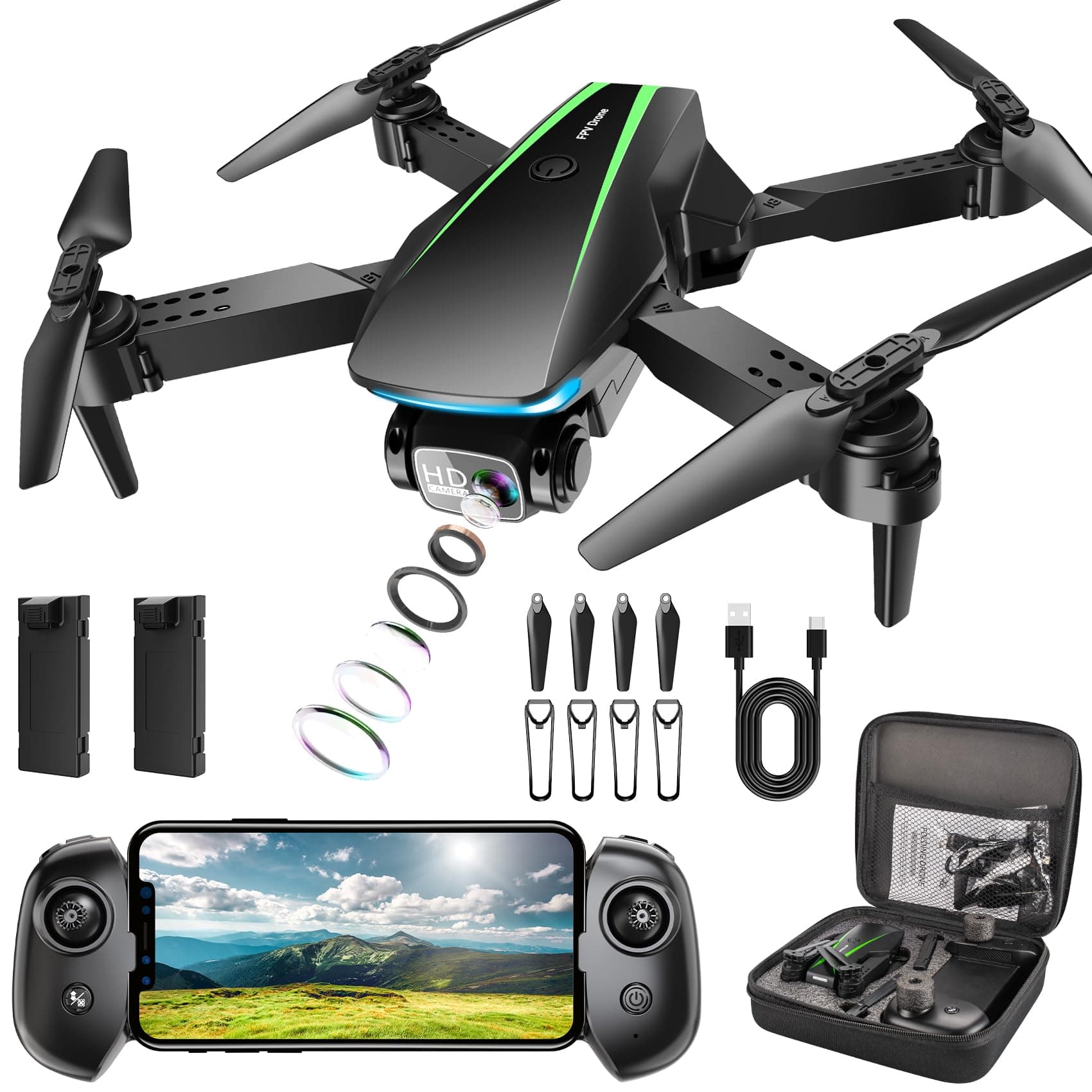 Mini Drone with Camera - 1080P HD Foldable Drone with Stable Hover, Gravity Control, Auto-Follow, Trajectory Flight, 90° Adjustable Lens, One Key Take Off/Land, 3D Flip, Drones for Adults