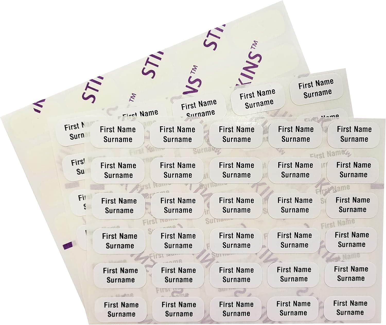 STIKINS® by Label Planet® 120x Personalised Garment Stickers, Children’s School Uniform/Clothes/Clothing Labels For Kids, Stick In Labelling NO NEED TO IRON ON/SEW Adhesive White Vinyl For School Wear