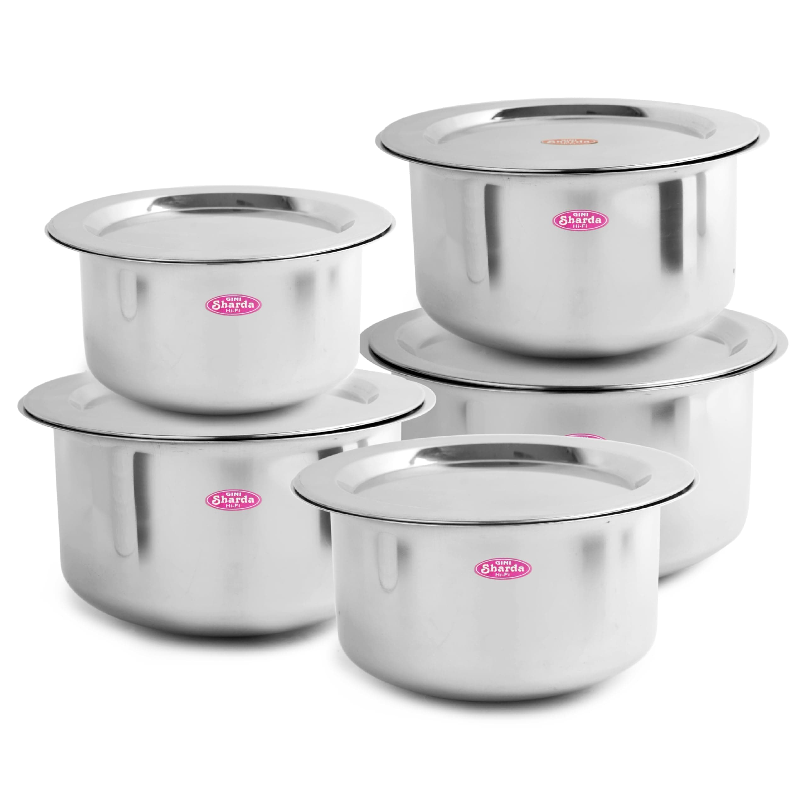Sharda Metals Stainless Steel Tope Patila Pot, Silver, 5 Piece
