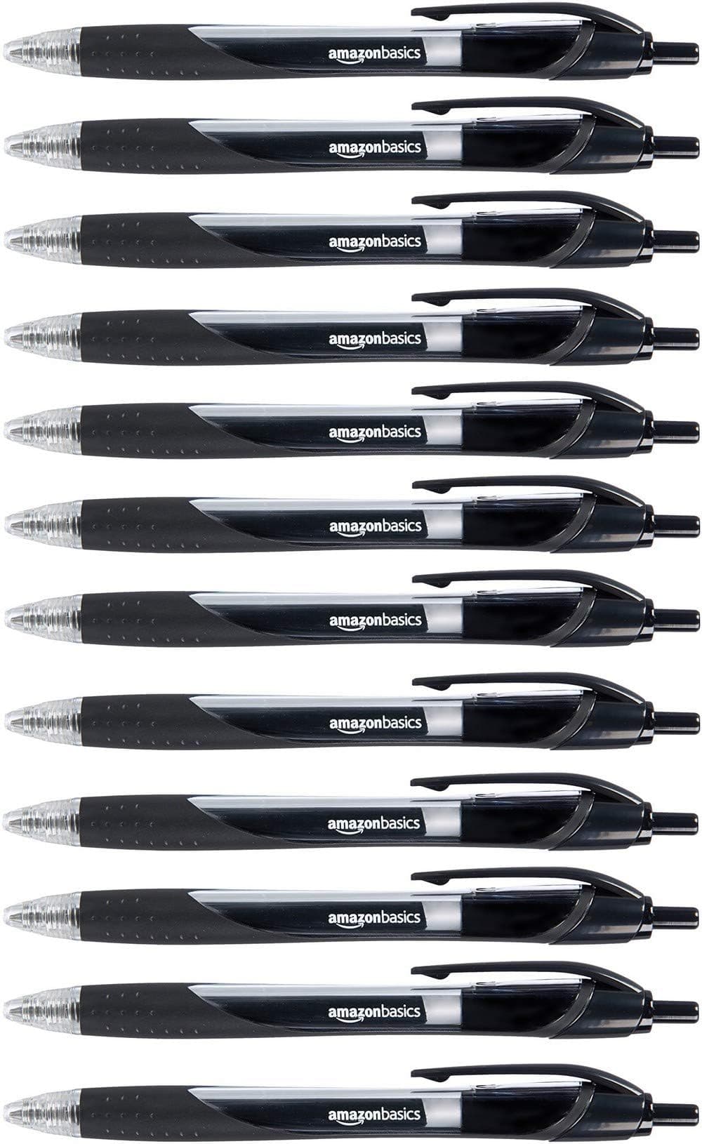 Amazon Basics Retractable Gel Ink Pens - Fine Point, Black, 12-Pack