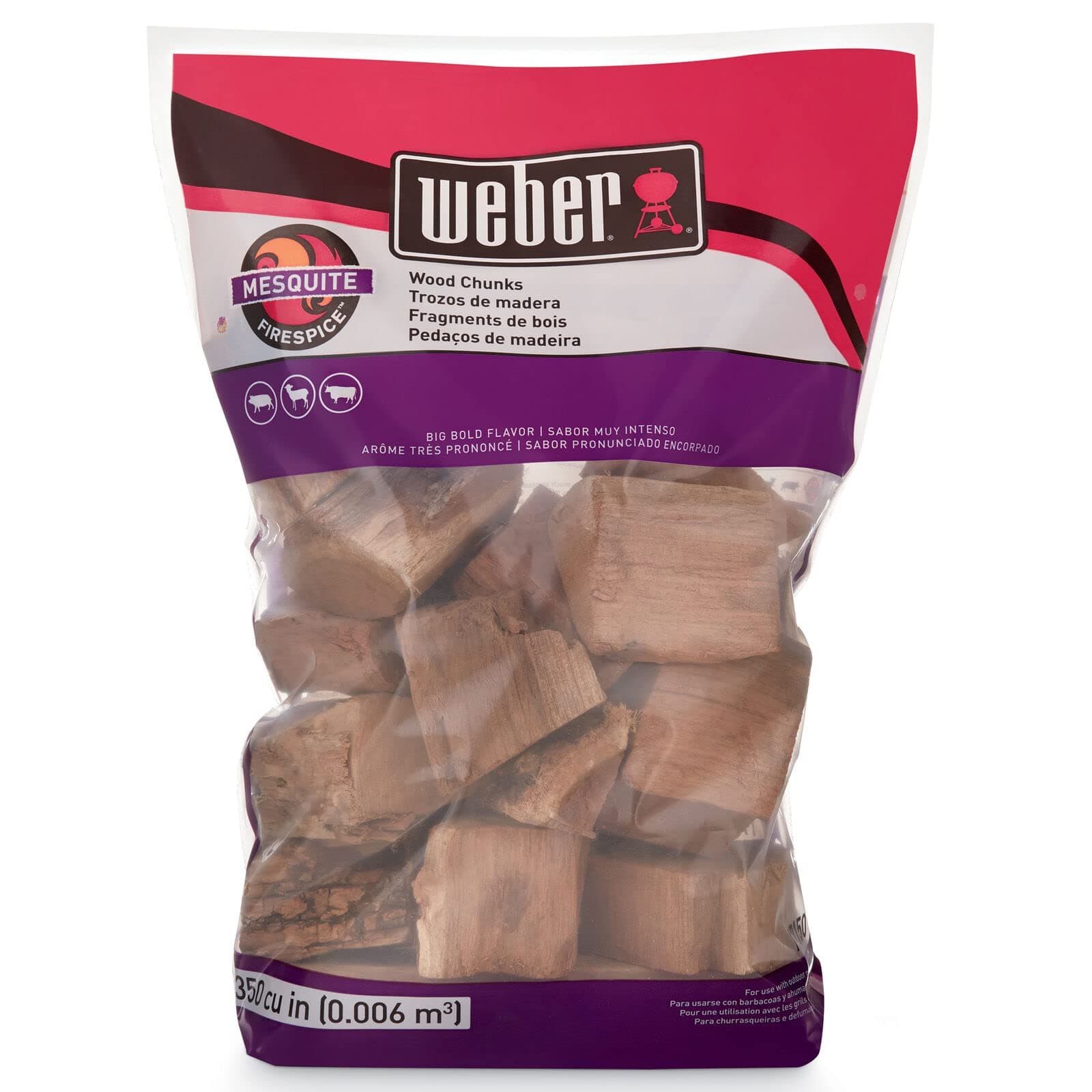 Weber Mesquite Wood Chunks, Natural, 350 Cubic Inch (0.006 Meter), 4 lb, 17150