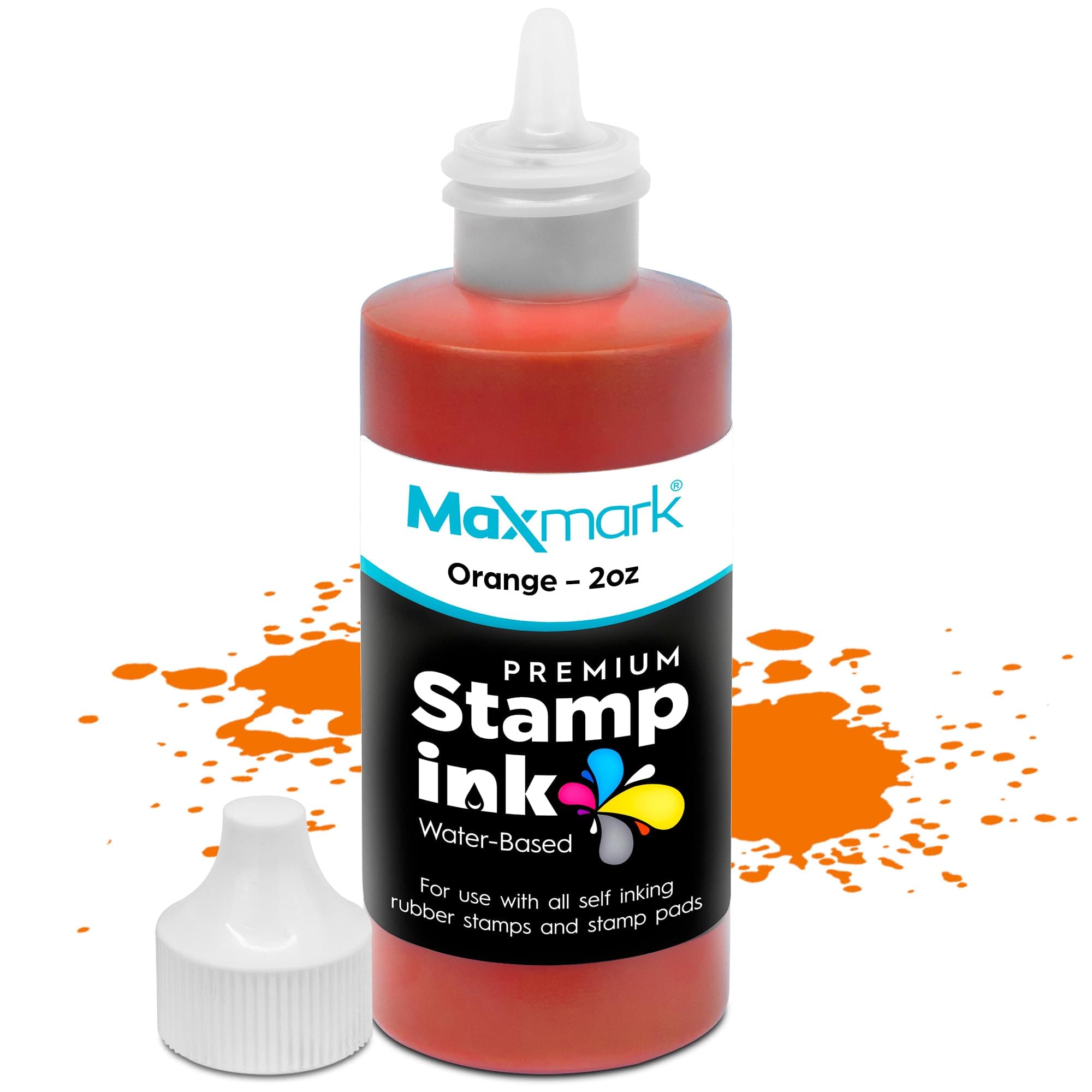 MaxMark Premium Refill Ink for self inking stamps and stamp pads, Orange Color - 2 oz.