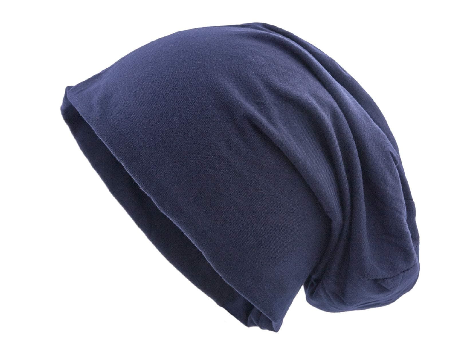 shenky Unisex Jersey Beanie Hat for Spring/Summer - Long Thin Slouch for Adults/Children - Navy Blue