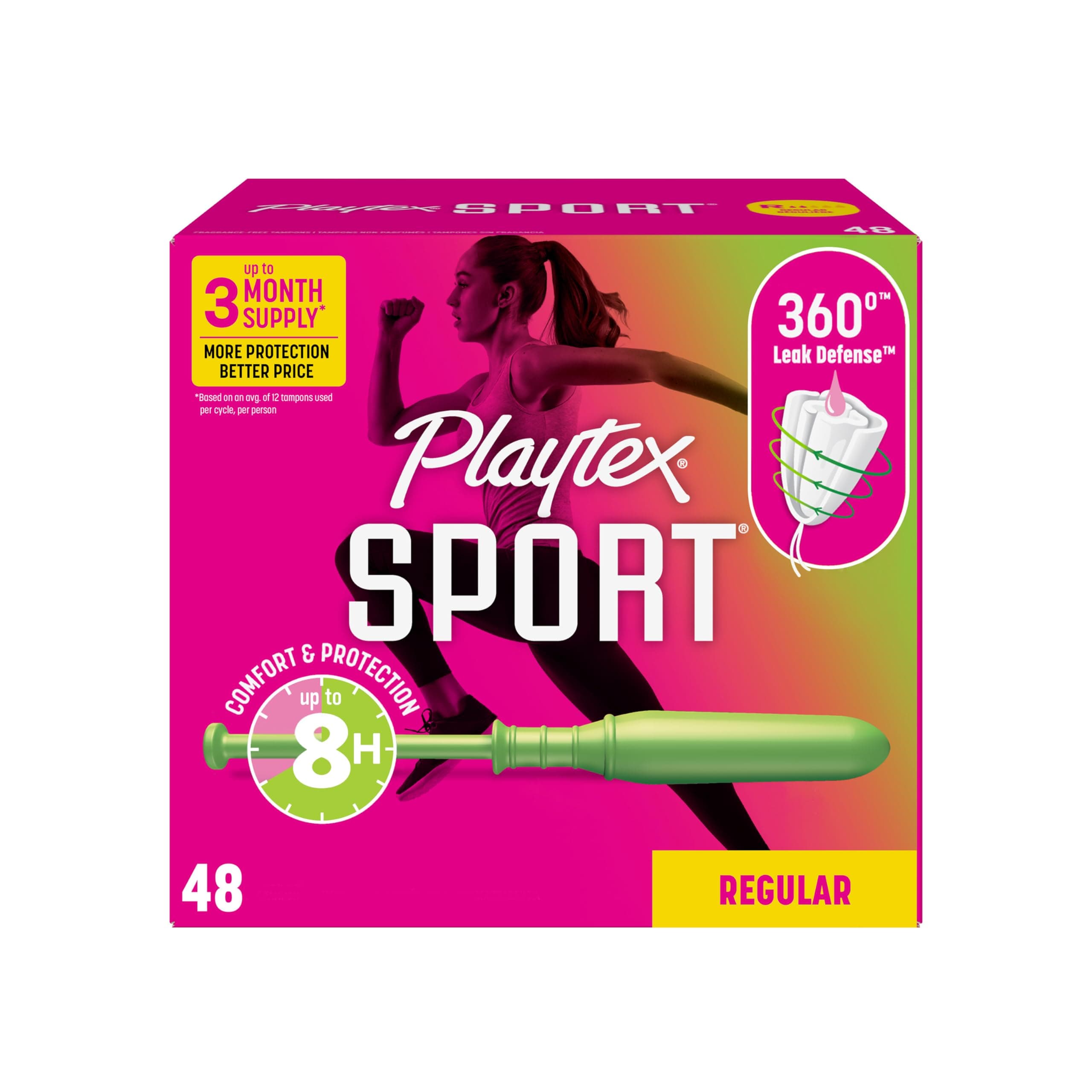 Playtex Sport Tampons, Regular Absorbency, Fragrance-Free - 48ct