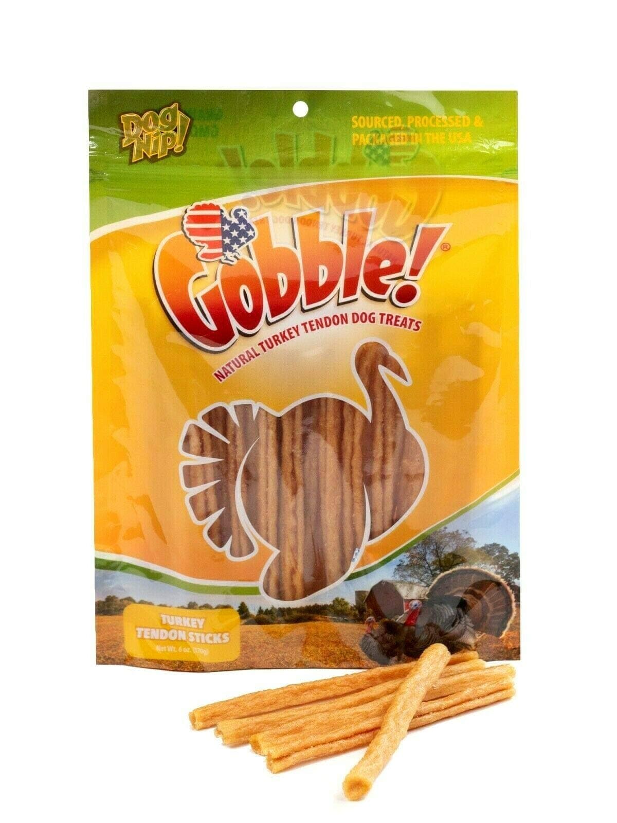 Gobble! 6-Inch Turkey Tendon Sticks for Dogs, Made in USA, 6 oz. (170g) Reseal Value Bags, All-Natural Hypoallergenic Dog Chew Treat |Sourced, Processed & Packaged in The USA | (22-25 Pieces)