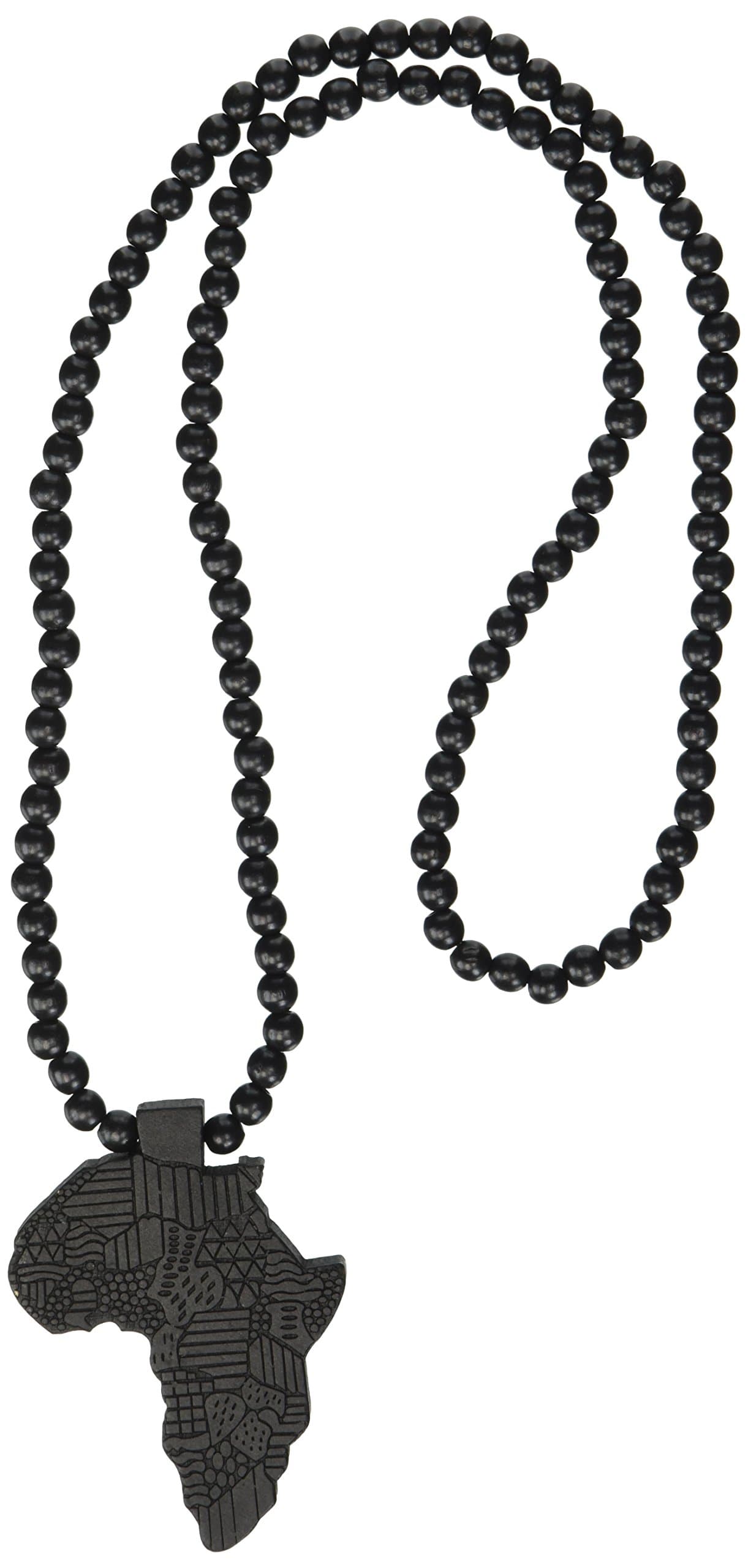 Tesorrio Hip-Hop African Map Pendant Wood Bead Rosary Necklaces, Black