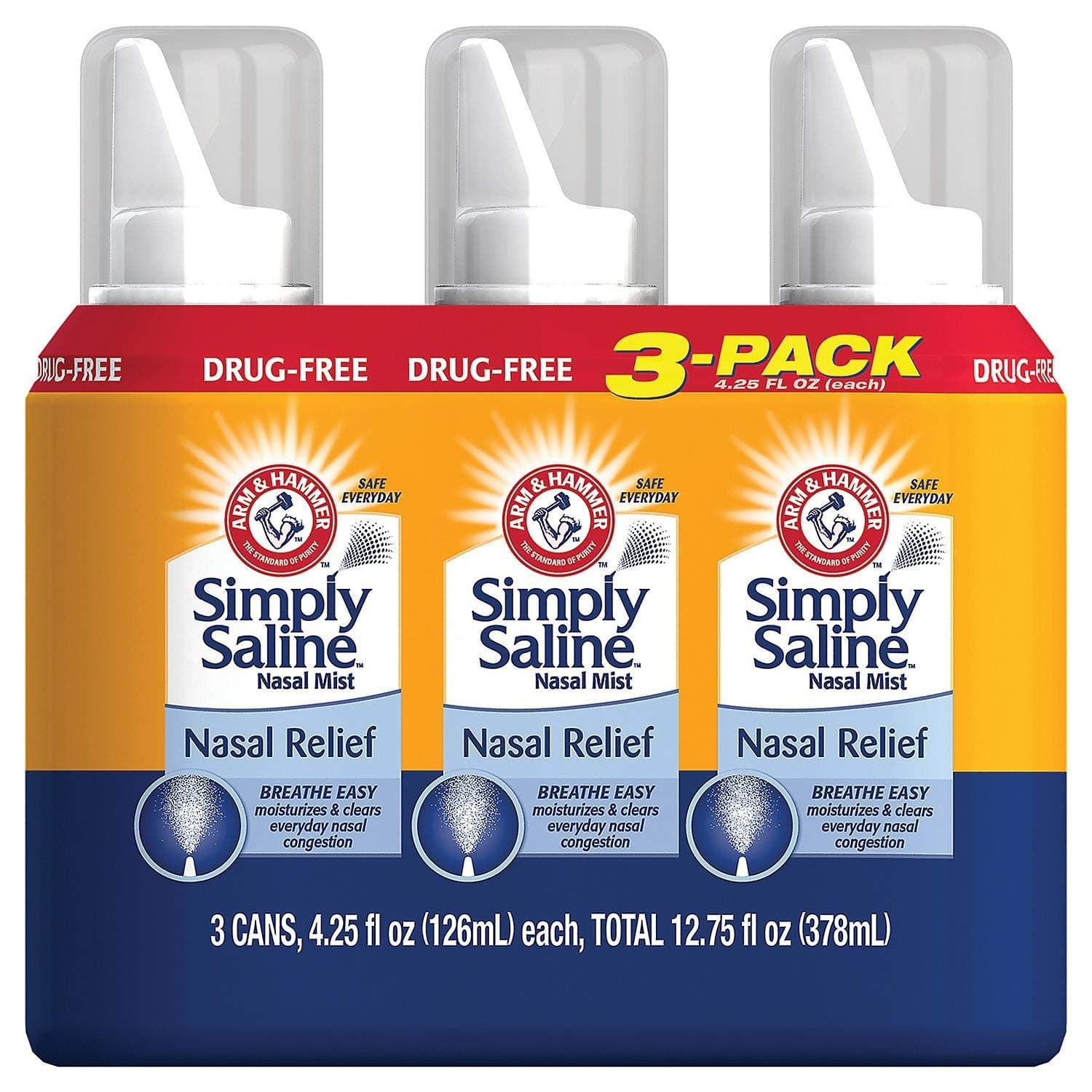 Simply Saline Adult Nasal Mist, Original, Giant Size, Special Multisize of 3 Pack (4.25 Oz Each)