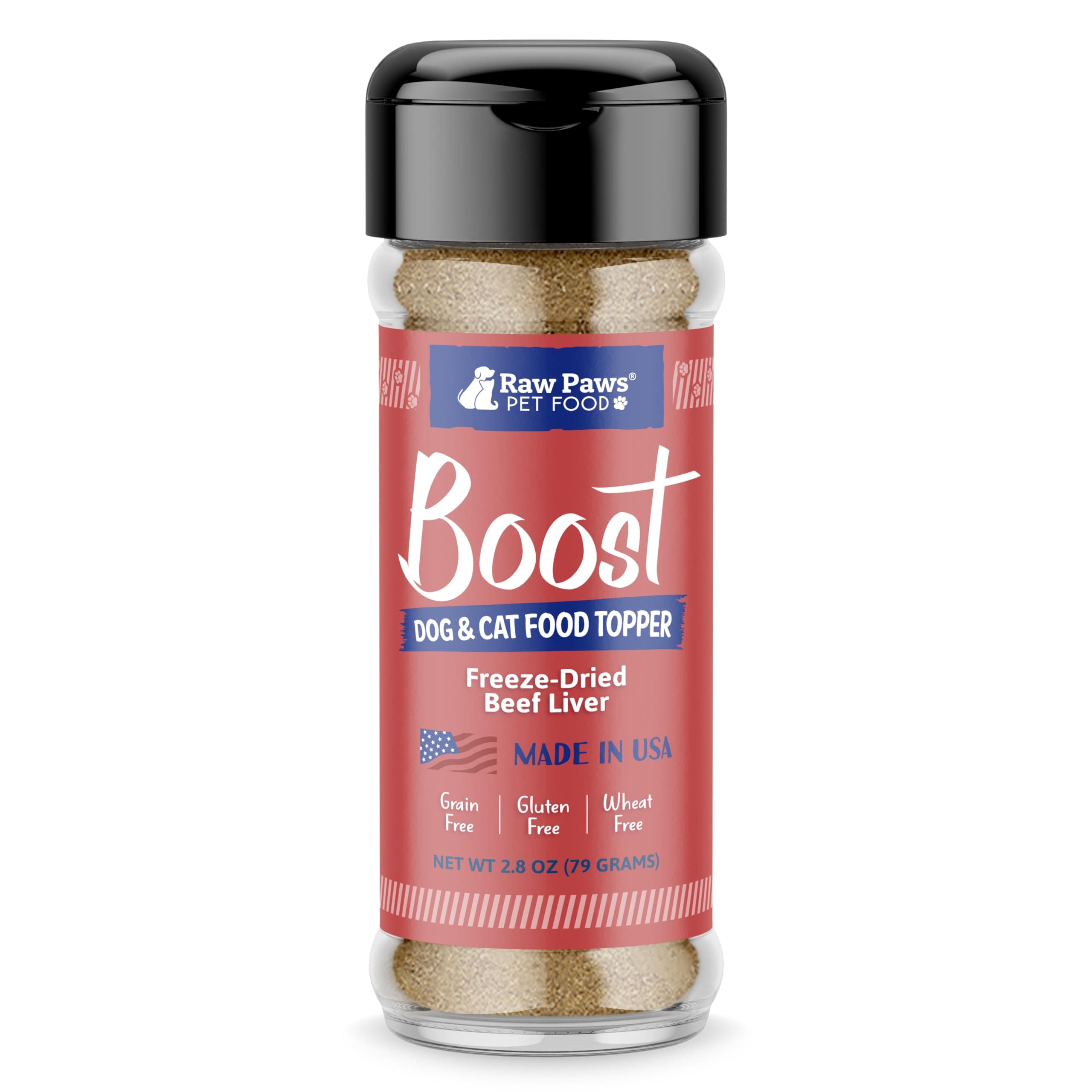 Raw Paws Boost Pet Food Topper Freeze-Dried Beef Liver, 2.8-oz, Made in USA, Dog Food Toppers for Picky Eaters, Cat Gravy Dog Gravy Topper for Dry Food, Beef Liver Sprinkles for Dogs, Cat Food Toppers