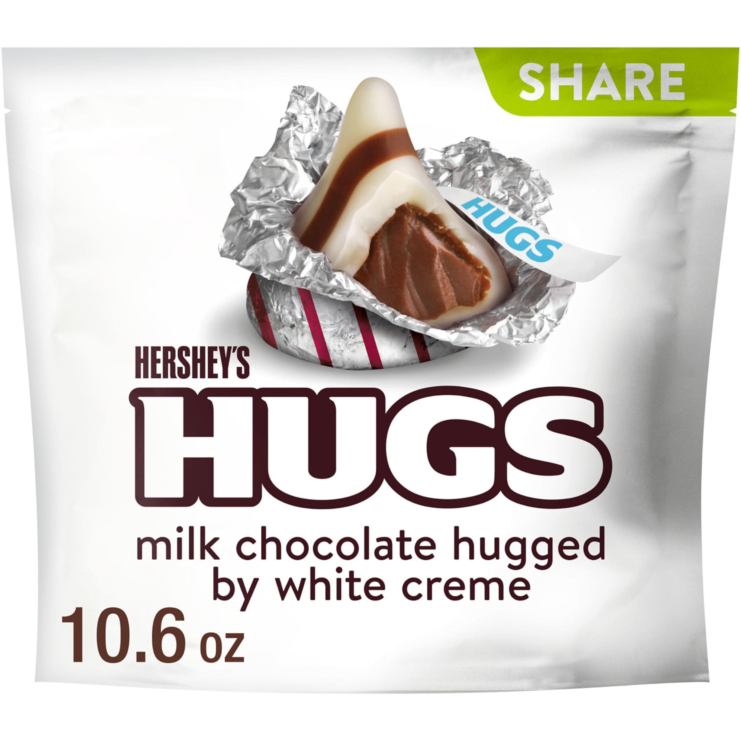 HERSHEY'S HUGS Milk Chocolate and White Creme Candy Share Pack, 10.6 oz