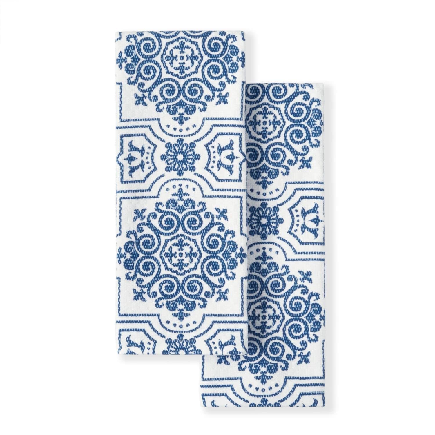Dual Purpose Kitchen Towel 2-Pack Set, Strie Medallion, 16"x28"