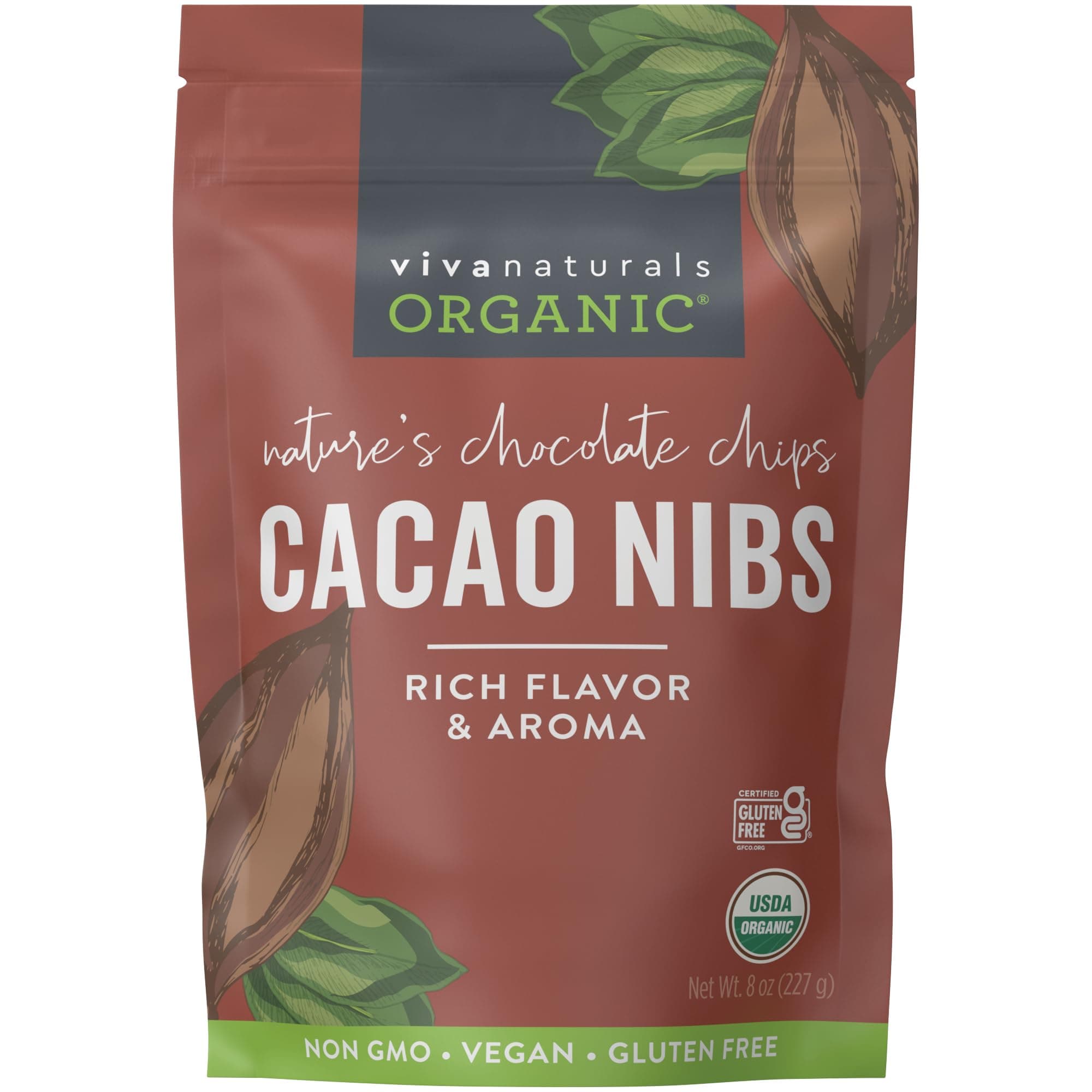 Organic Cacao Nibs, Unsweetened, 8 oz (227 g), Keto Friendly, Vegan, Non-GMO, Gluten-Free Chocolate Chip Substitute