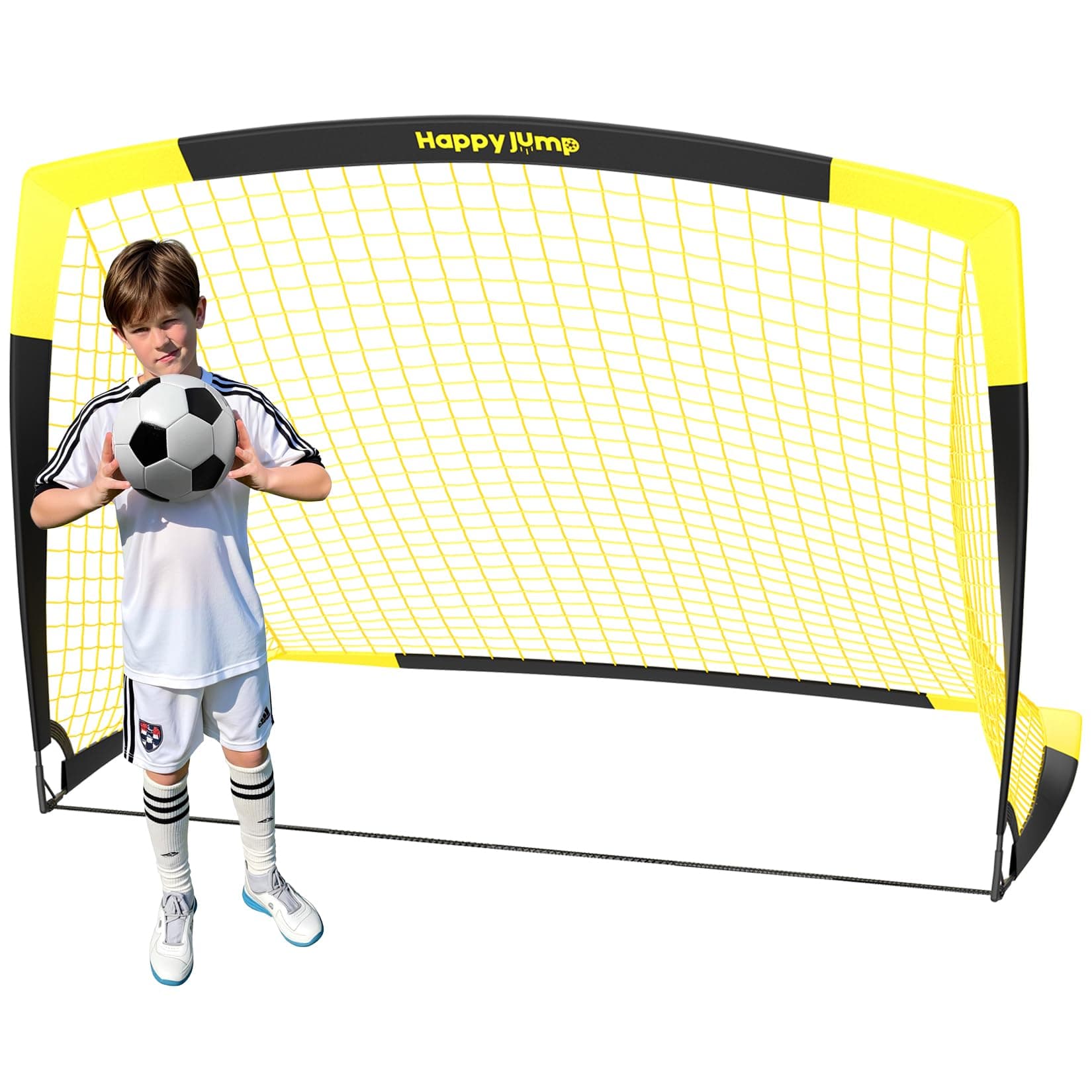 Happy Jump Portable Pop Up Football Goals – Optional Target Sheet, Ball, Pump & Cones | Weatherproof Football Nets – 3x2.2FT, 4x3FT, 5x3.6FT, 7x5FT for Garden & Outdoor Training