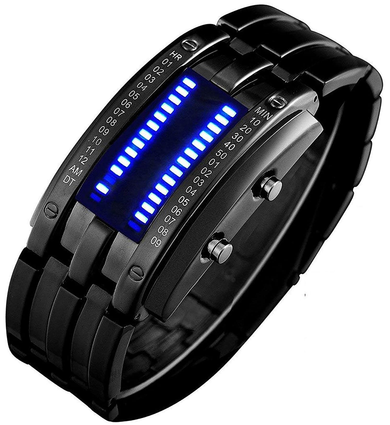 Men's LED Digital Wrist Watch Futuristic Binary Display Stainless Steel Bracelet Waterproof Tech Style Watch for Casual & Fashion Wear
