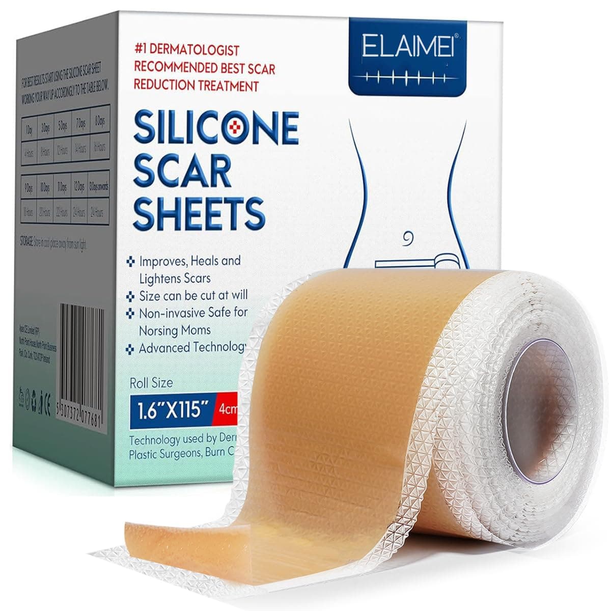 Silicone Scar Sheets Tape for Surgical Scars, C Section Scar Silicone Strips, Medical Grade, Reusable, Soften and Flattens Scars, Breast, Keloid, Professional Scar Patches. (1.6x115 Inch)