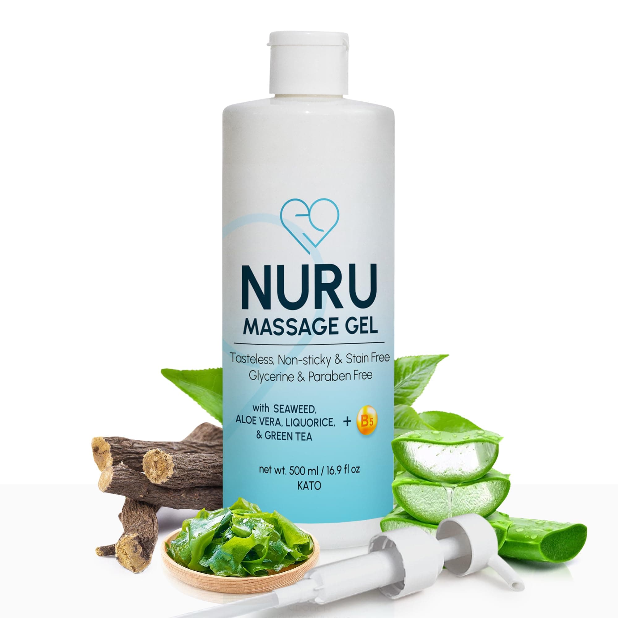 Nuru Massage Gel (16.9 fl oz) | Water-Based | Paraben & Glycerine Free | Formulated with Natural Seaweed, Green Tea, Liquorice Extract, Vitamin B5, & Organic Aloe Vera