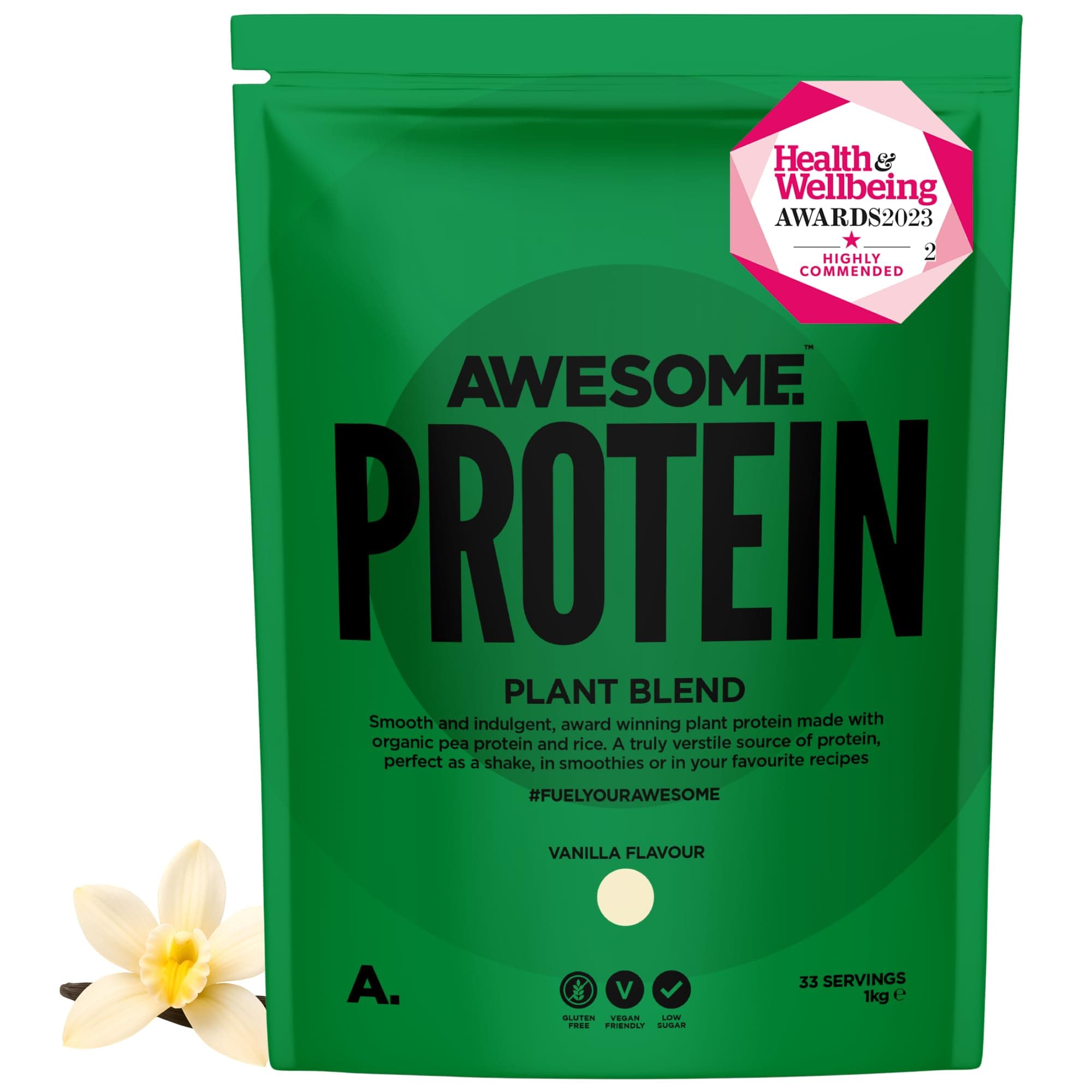 Awesome Supplements – Vegan Protein Powder – Organic 1KG – High Protein Plant-Based Powder – 21,6 g Protein Per Serving – Low Calorie, Low Sugar – Pea Protein, Organic Protein (1 KG, Vanilla)
