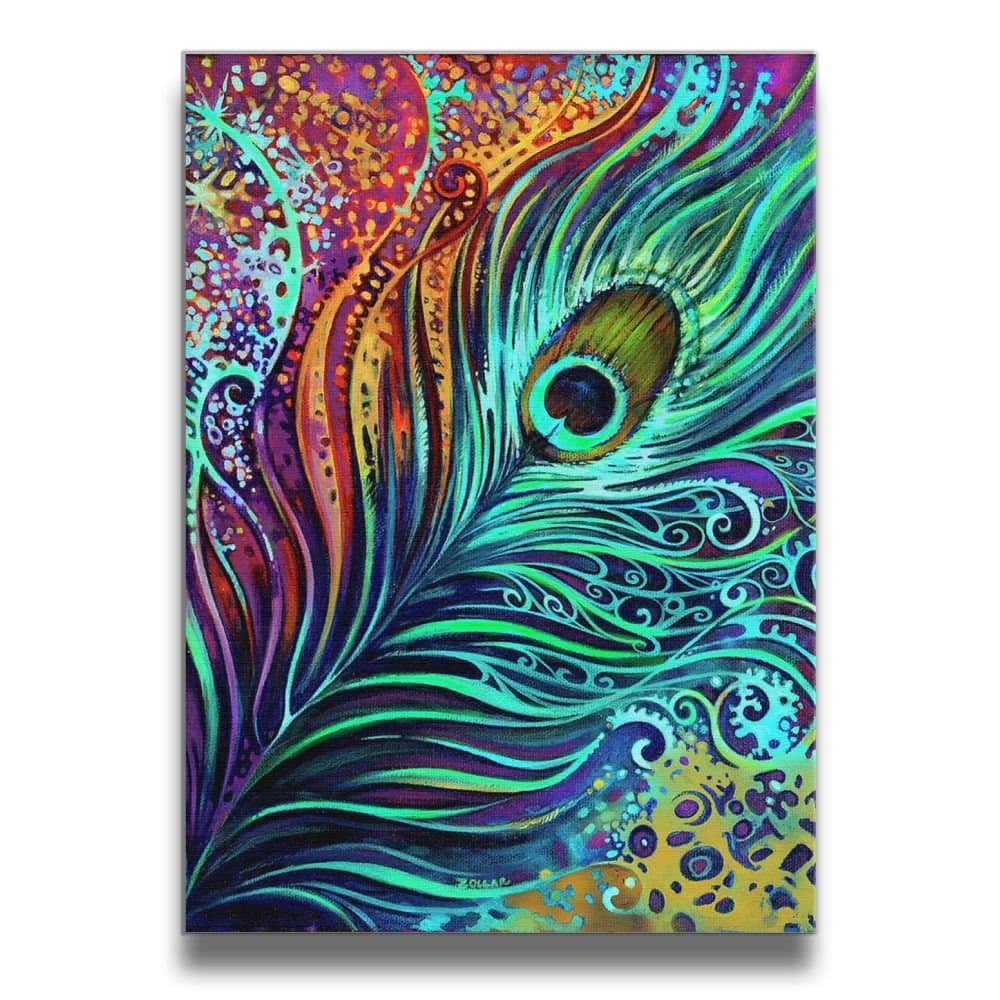 Peacock Feathers Canvas Wall Art Abstract Decoration Paintings Hidden Framed Picture for Living Room Bedroom Bathroom Home Artwork Decor