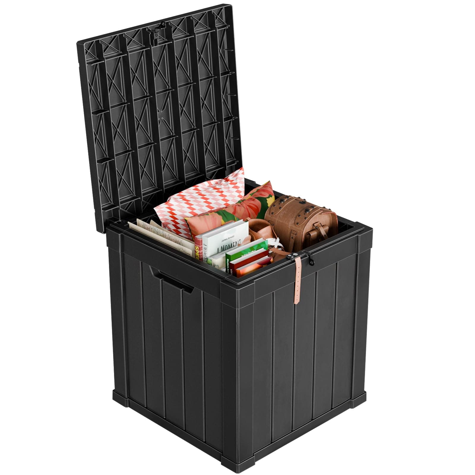51 Gallon Resin Deck Box, Lockable Patio Outdoor Storage Box for Furniture, Garden Tools and Tools Storage, Waterproof Outside Storage Boxes - Black