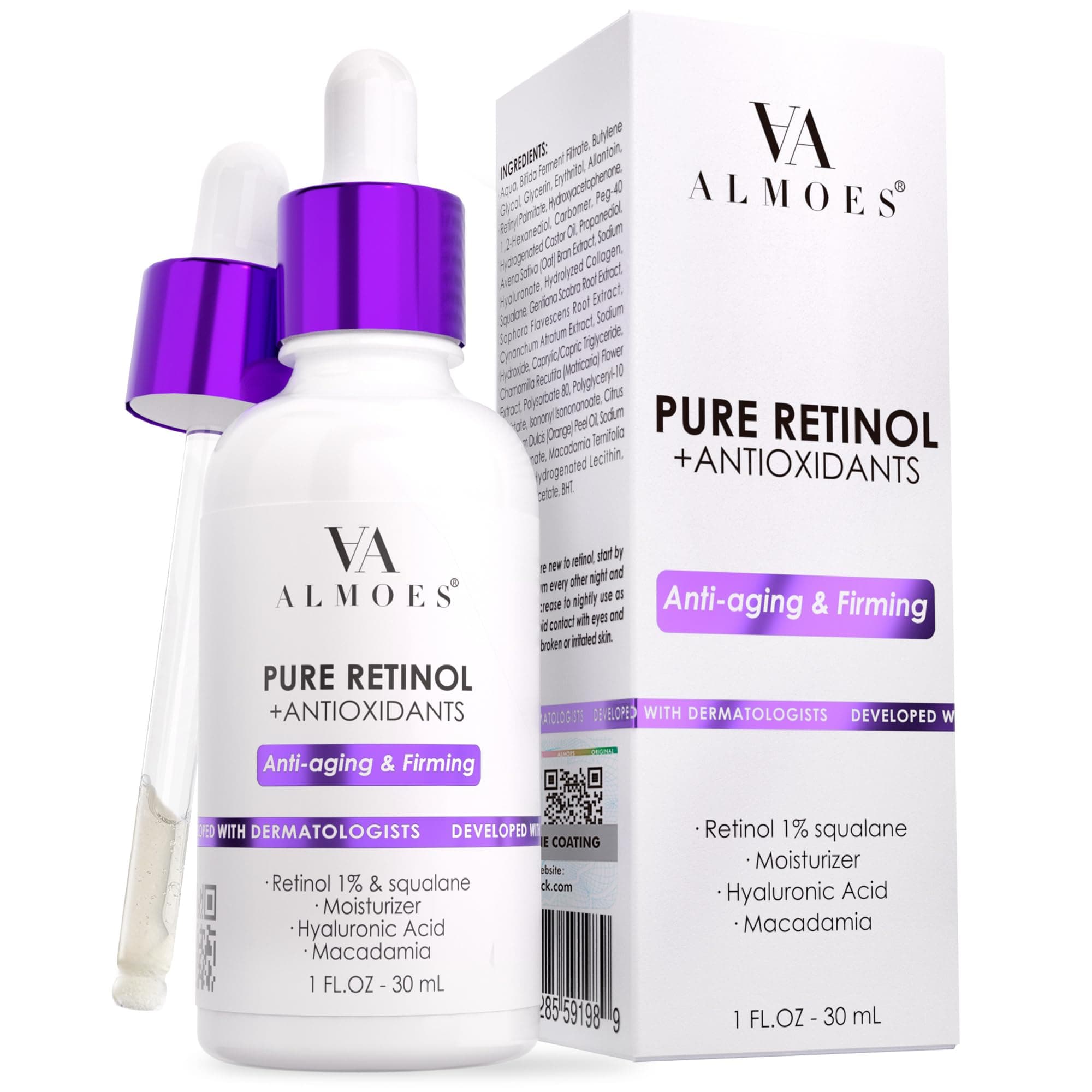 Almoes Retinol Serum for Face,Moisturising Serum for Face with Macadamia,Firming Skin,Antioxidant,Increase Skin Elasticity,Hyaluronic Acid Serum,Face Serum for Women,Serum for Face,Face Care,1 Fl Oz