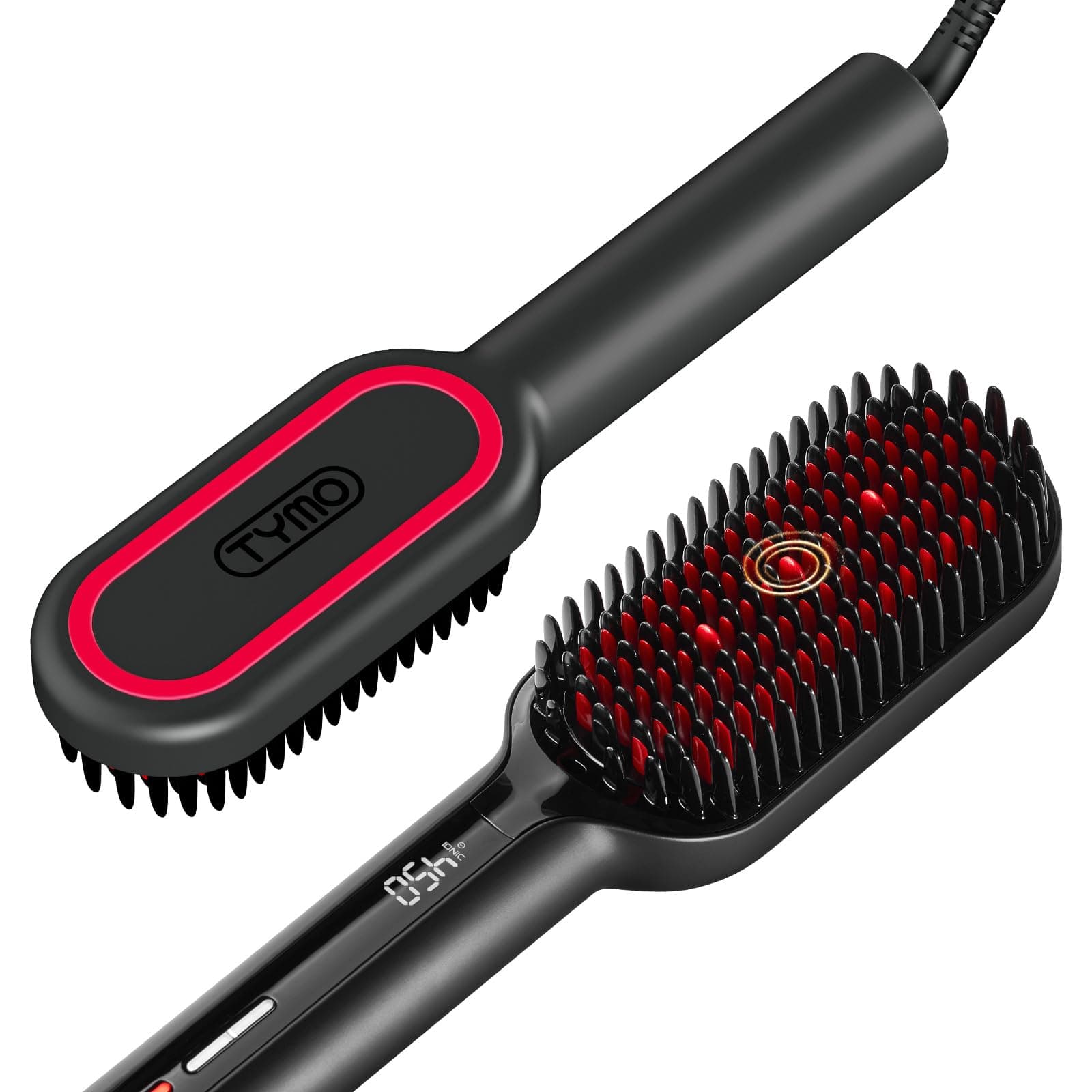 Ionic Plus Hair Straightener Brush UK, Upgraded Straightening Brush with Dense Bristles for Thick Hair, 16 Temps (80℃~230℃) LED Display, 10 Million ions, Dual Voltage, Hot Comb for Women (Black)