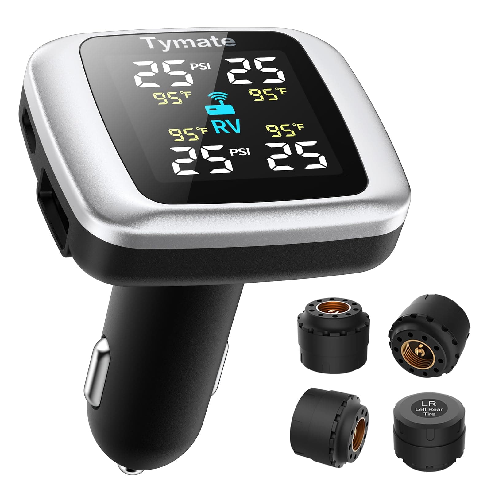 Tymate TM7 Tire Pressure Monitoring System, Wireless TPMS with 4 External Sensors & 6 Alarm Modes, Colorful Display, Real-time Tire Pressure Monitor System, Ideal for RV SUV MPV Truck Sedan(0-144 PSI)