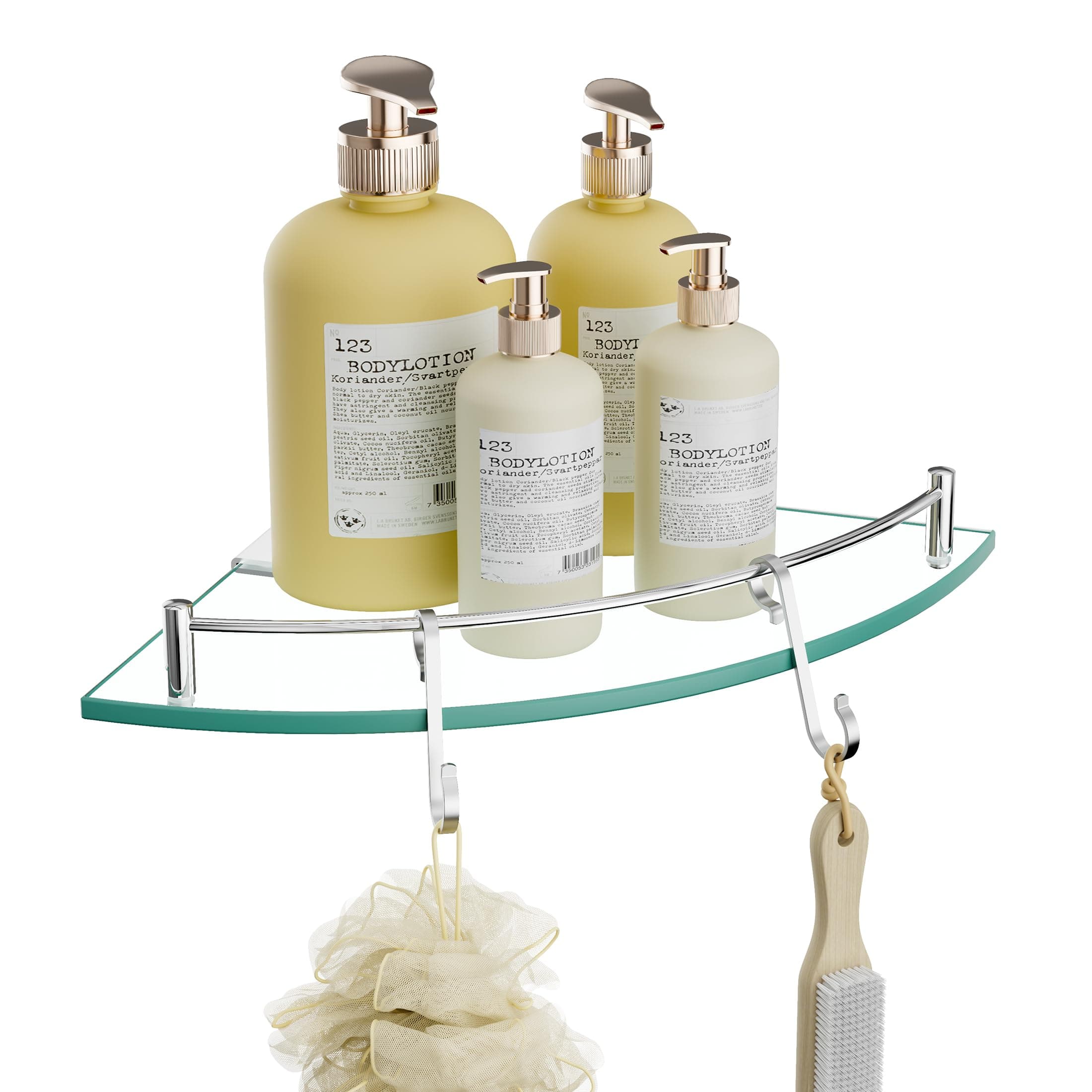 KES Corner Shelf Floating Glass Shelf with Rail SUS304 Stainless Steel, Bathroom Shower Shelf Tempered Glass Wall Mount Bracket Polished Finish, BGS2101A