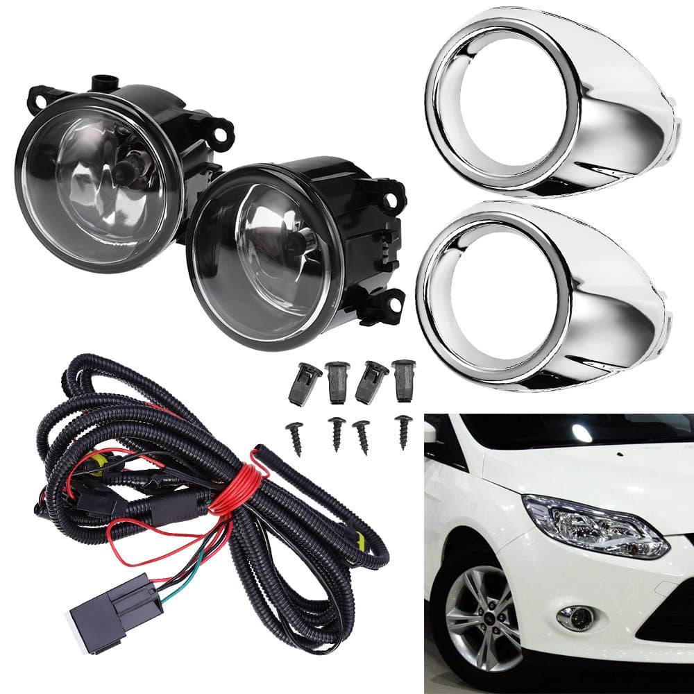 Clear Lens Driving Fog Lights Bumper Lamps Bulbs Harness Bracket for Ford Focus S SE SEL Titanium 2012-2014 w/Harness (1 Pair, Left + Right)