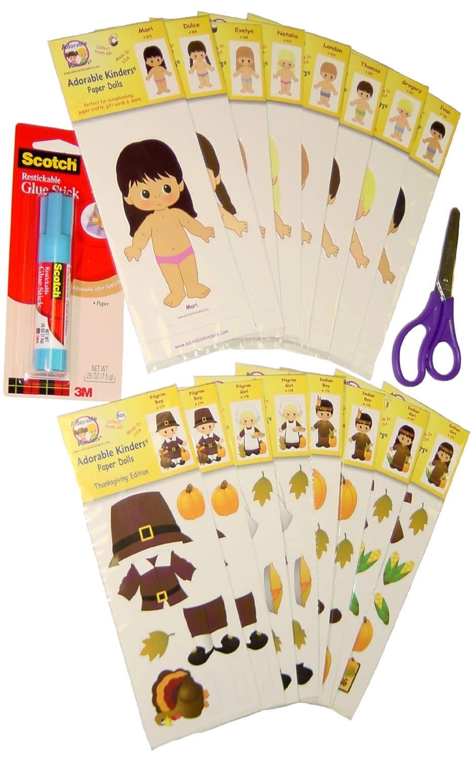 Adorable Kinders 18 Piece Thanksgiving Paper Dolls Set