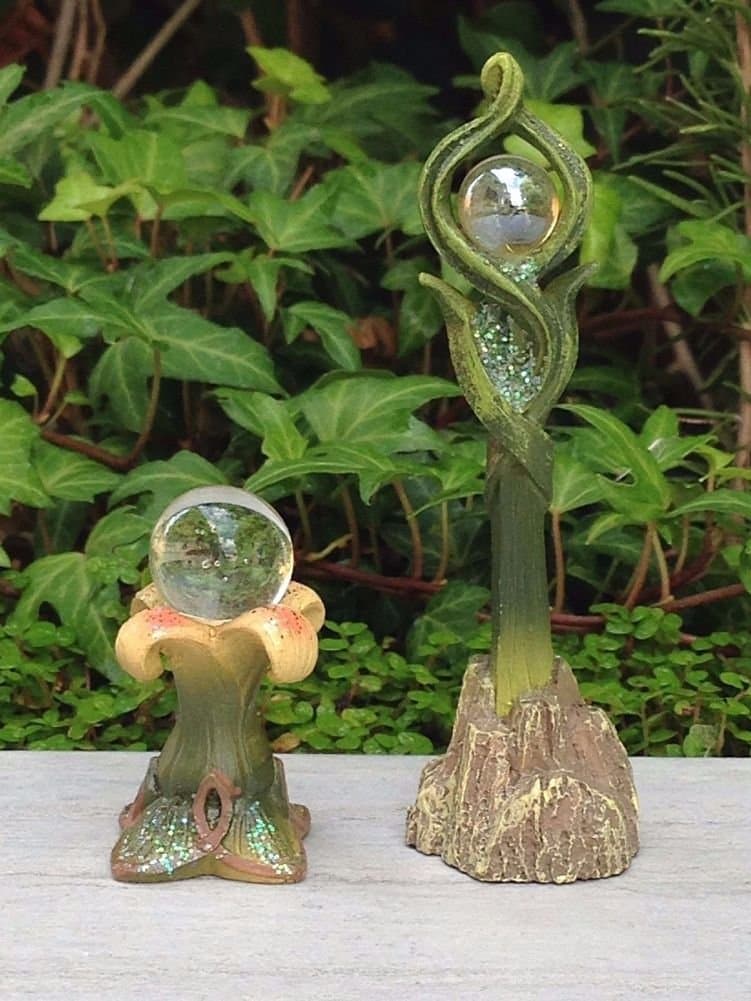 Miniature Dollhouse FAIRY GARDEN Classic Set / 2 Gazing Ball w Post & Stand